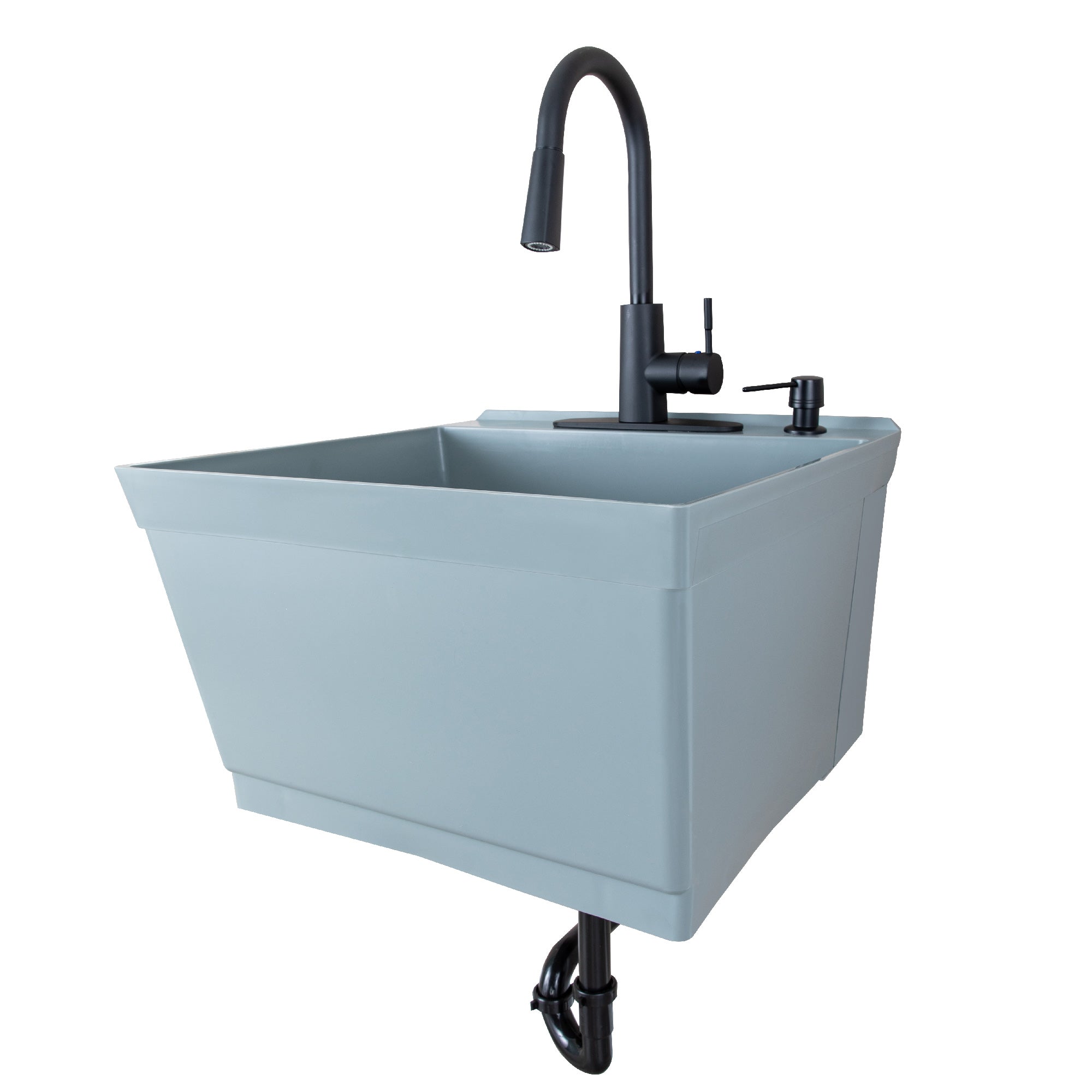 Tehila Standard Wall-Mounted Grey Utility Sink with Black Finish Pull-Down Faucet