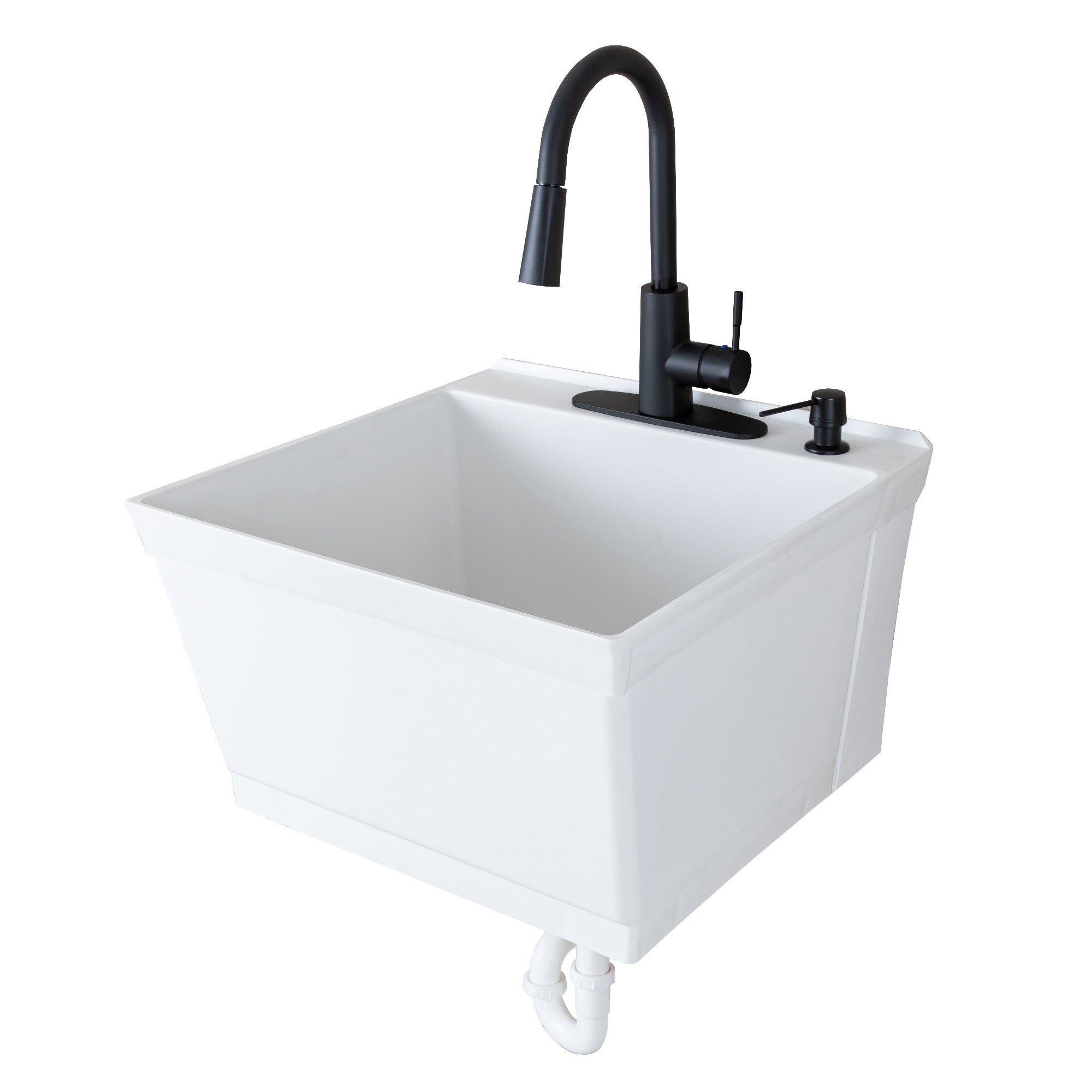 Tehila Standard Wall-Mounted White Utility Sink with Black Finish Pull-Down Faucet