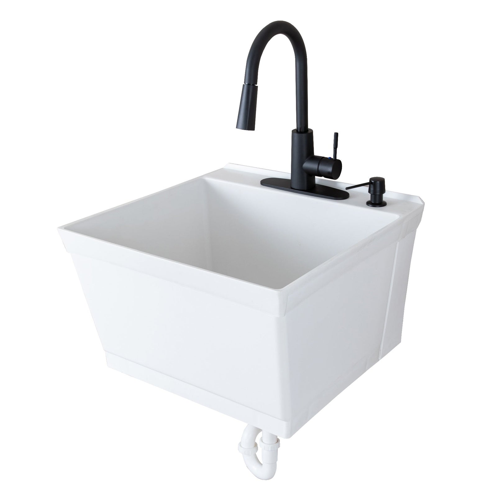 Tehila Standard Wall-Mounted White Utility Sink with Black Finish Pull-Down Faucet