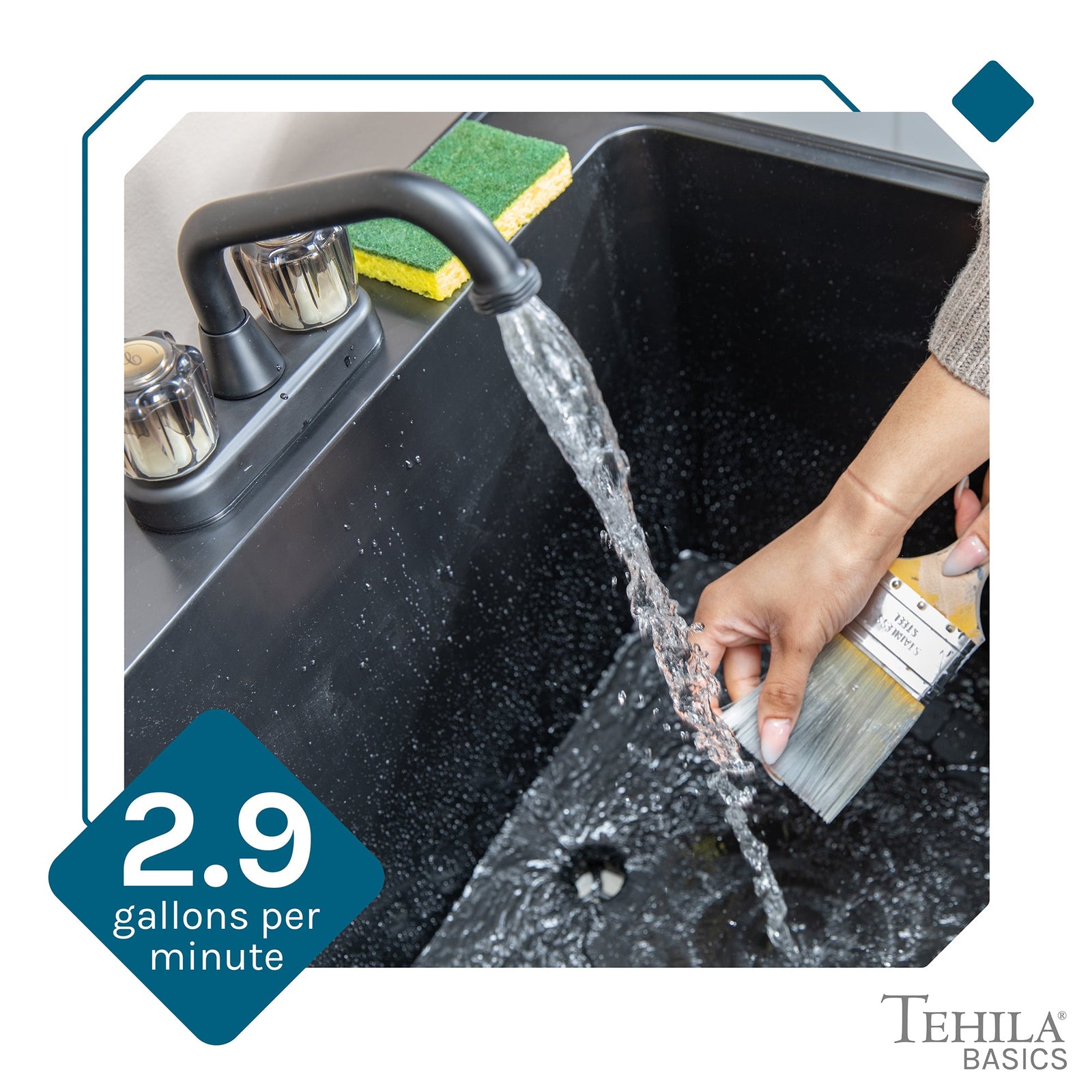 Tehila Basics Freestanding Black Utility Sink with Black Finish Dual Handle Utility Faucet