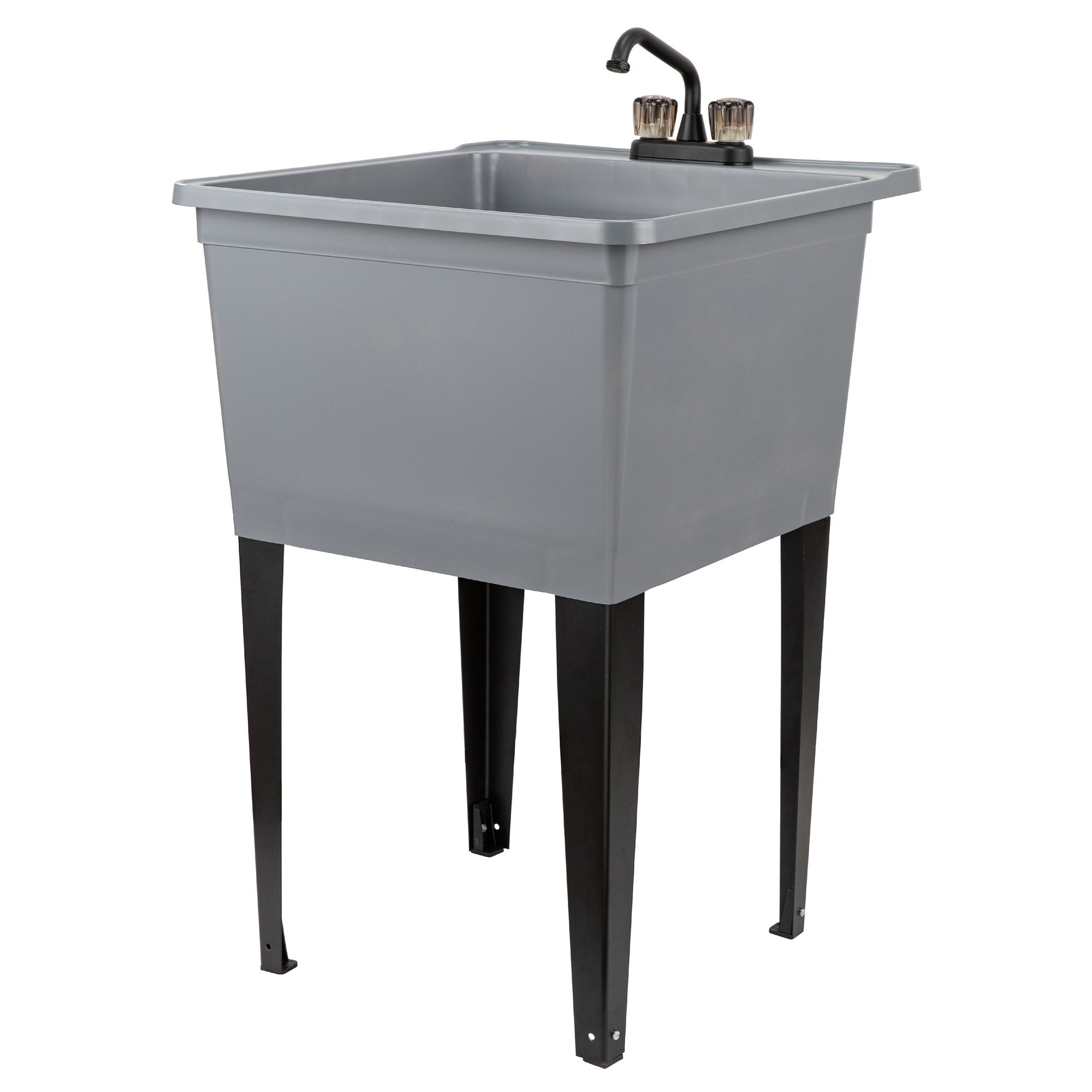 Tehila Basics Freestanding Grey Utility Sink with Black Finish Dual Handle Utility Faucet
