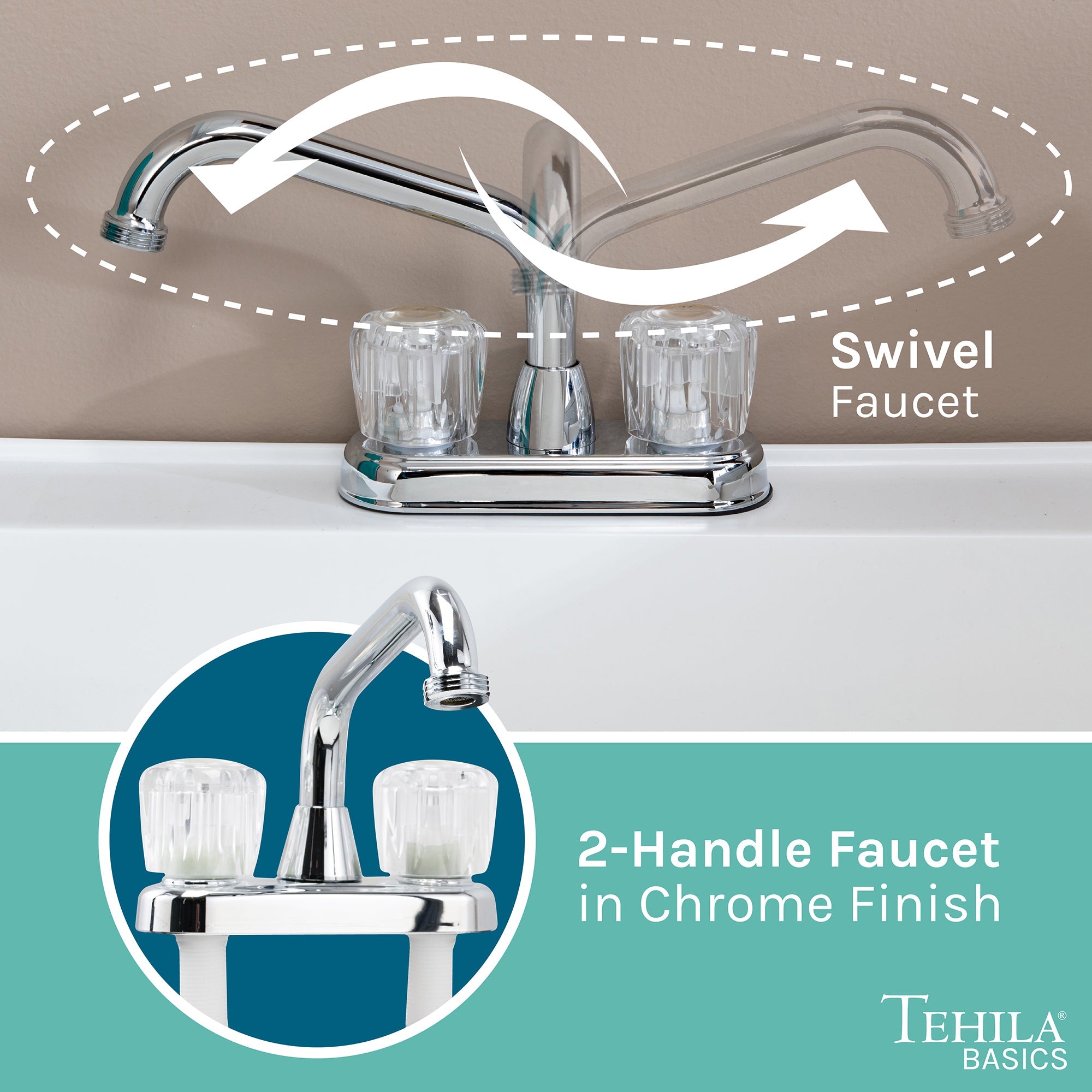 Tehila Basics Freestanding White Utility Sink with Chrome Finish Dual Handle Utility Faucet