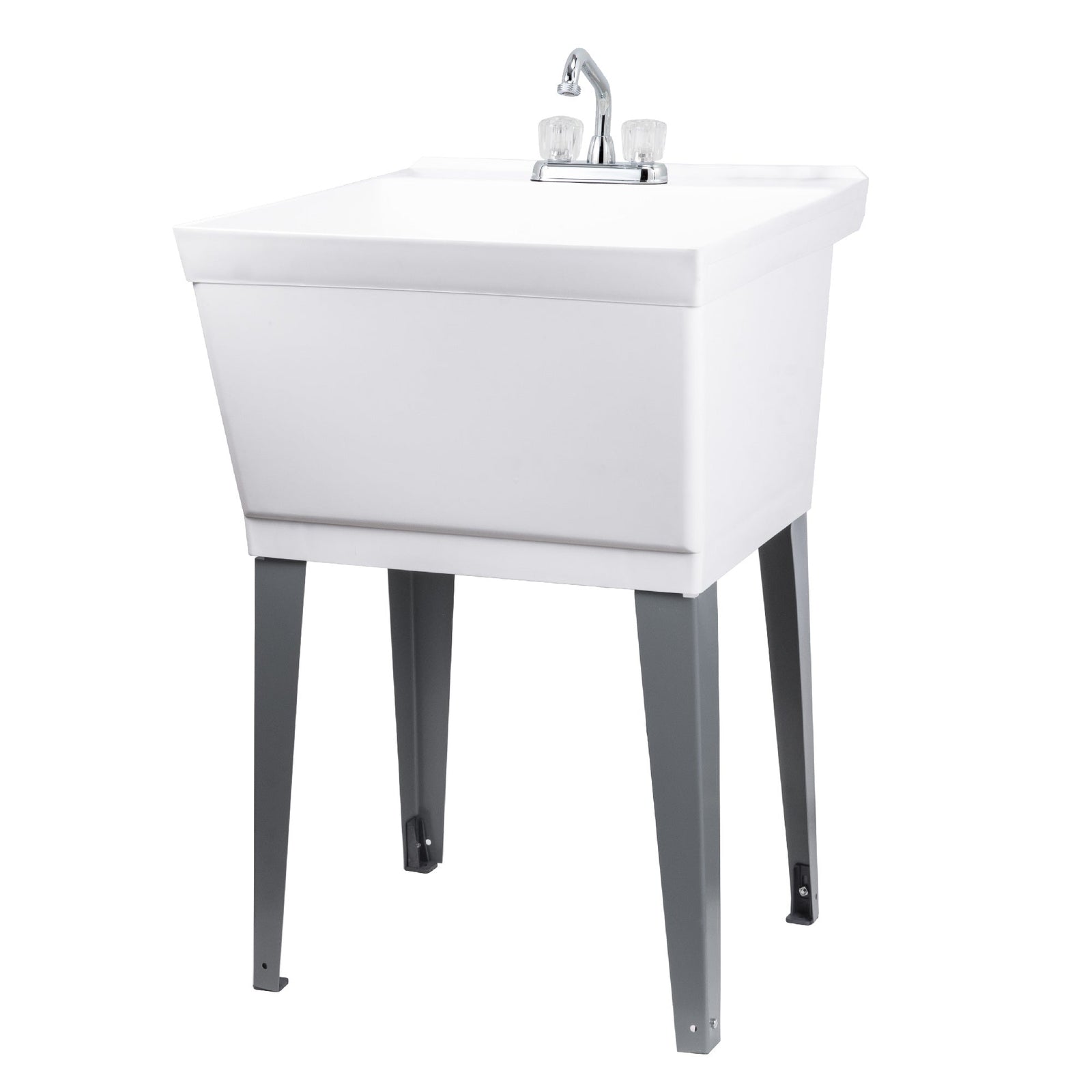 Tehila Standard Freestanding White Utility Sink with Chrome Finish Double Knob Utility Faucet