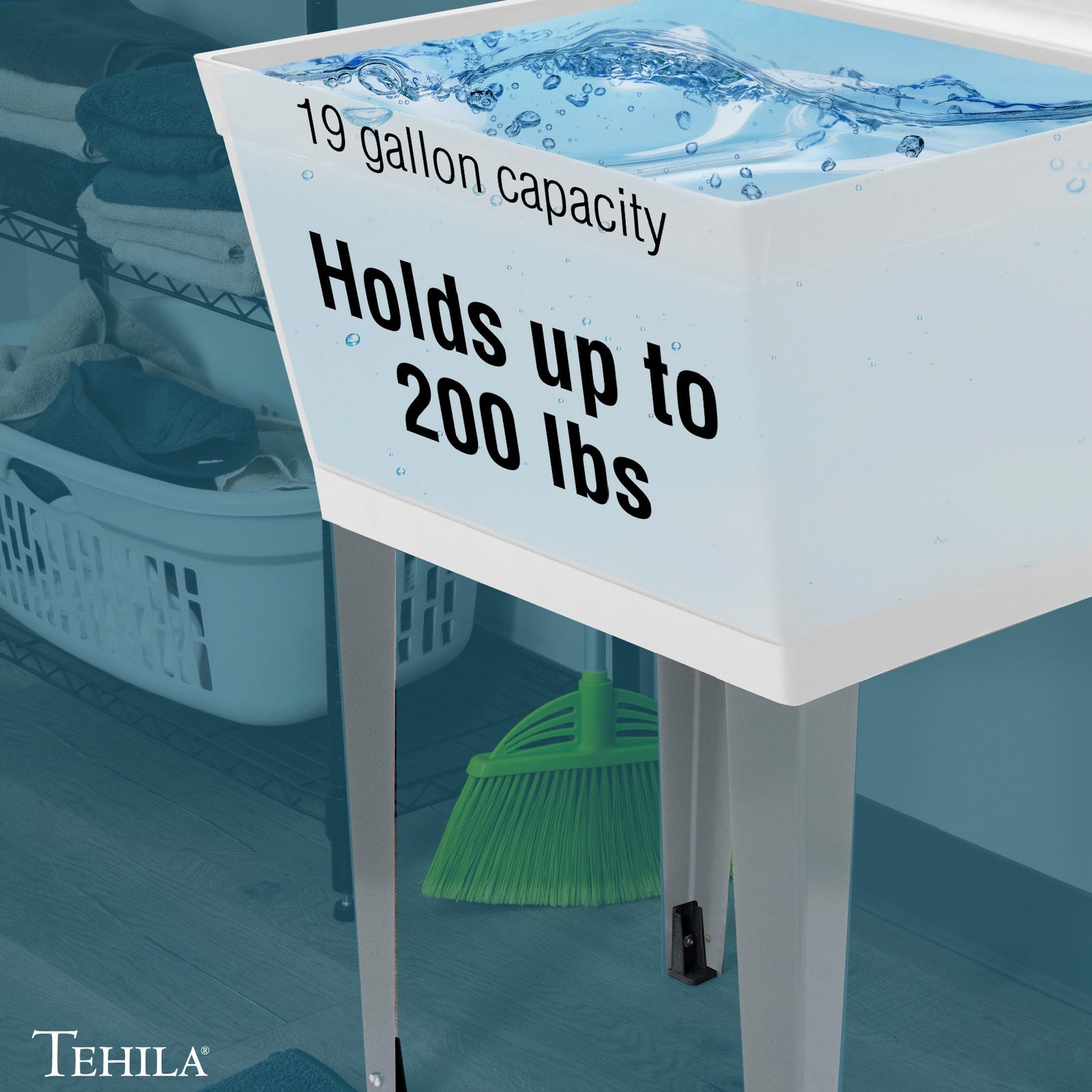 Tehila Standard Freestanding White Utility Sink with Chrome Finish Double Knob Utility Faucet