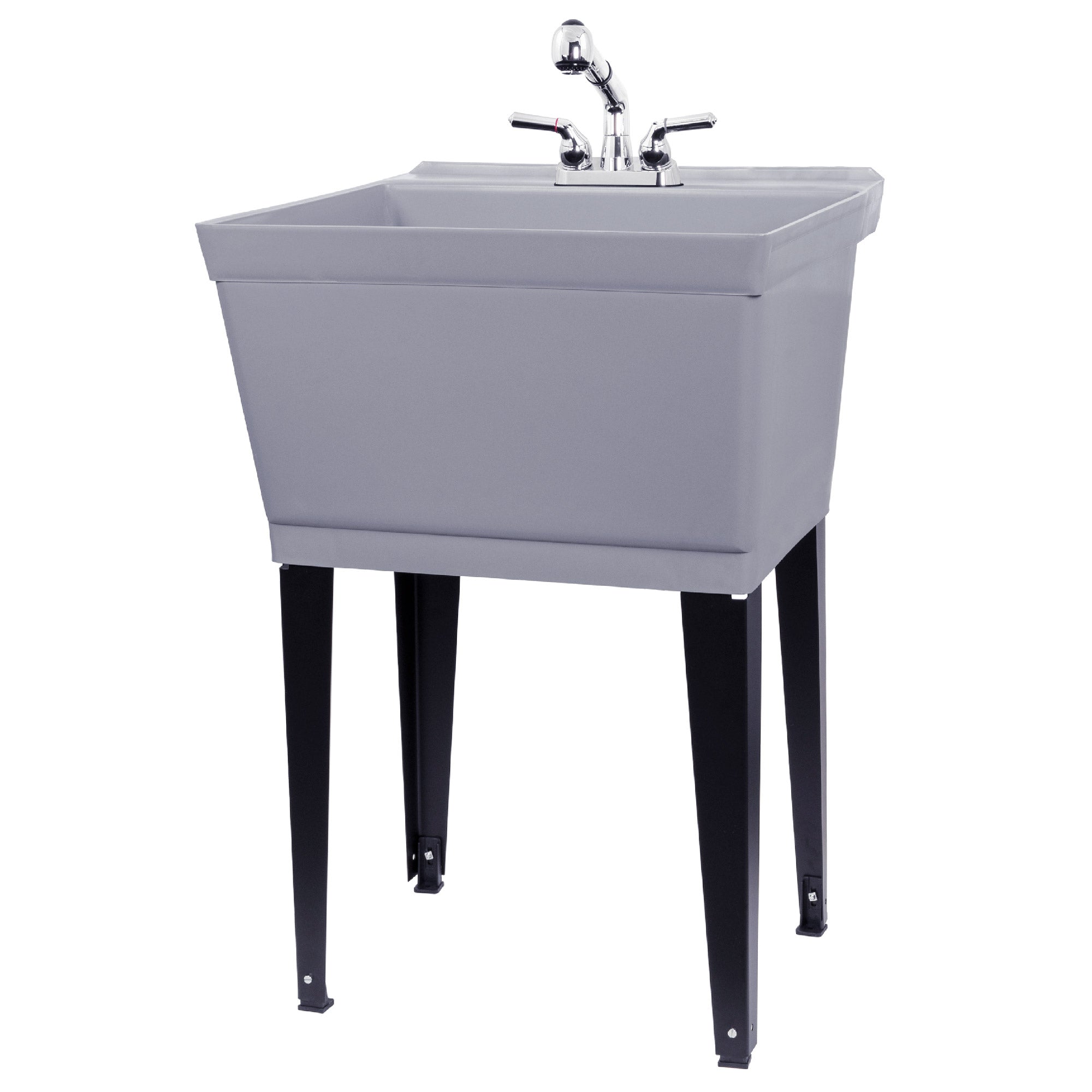 Tehila Standard Freestanding Grey Utility Sink with Chrome Finish Pull-Out Faucet