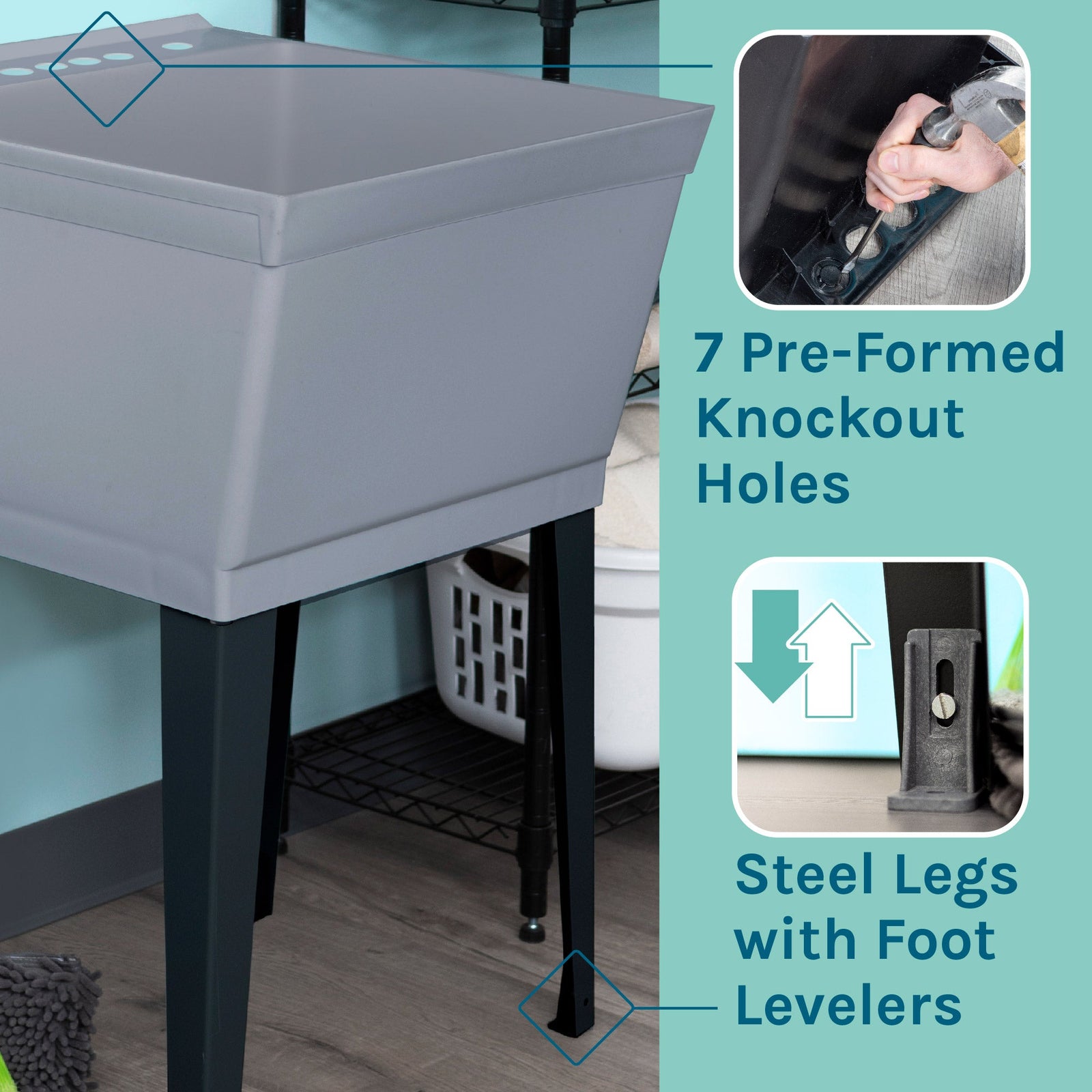 Tehila Standard Freestanding Grey Utility Sink with Chrome Finish Pull-Out Faucet