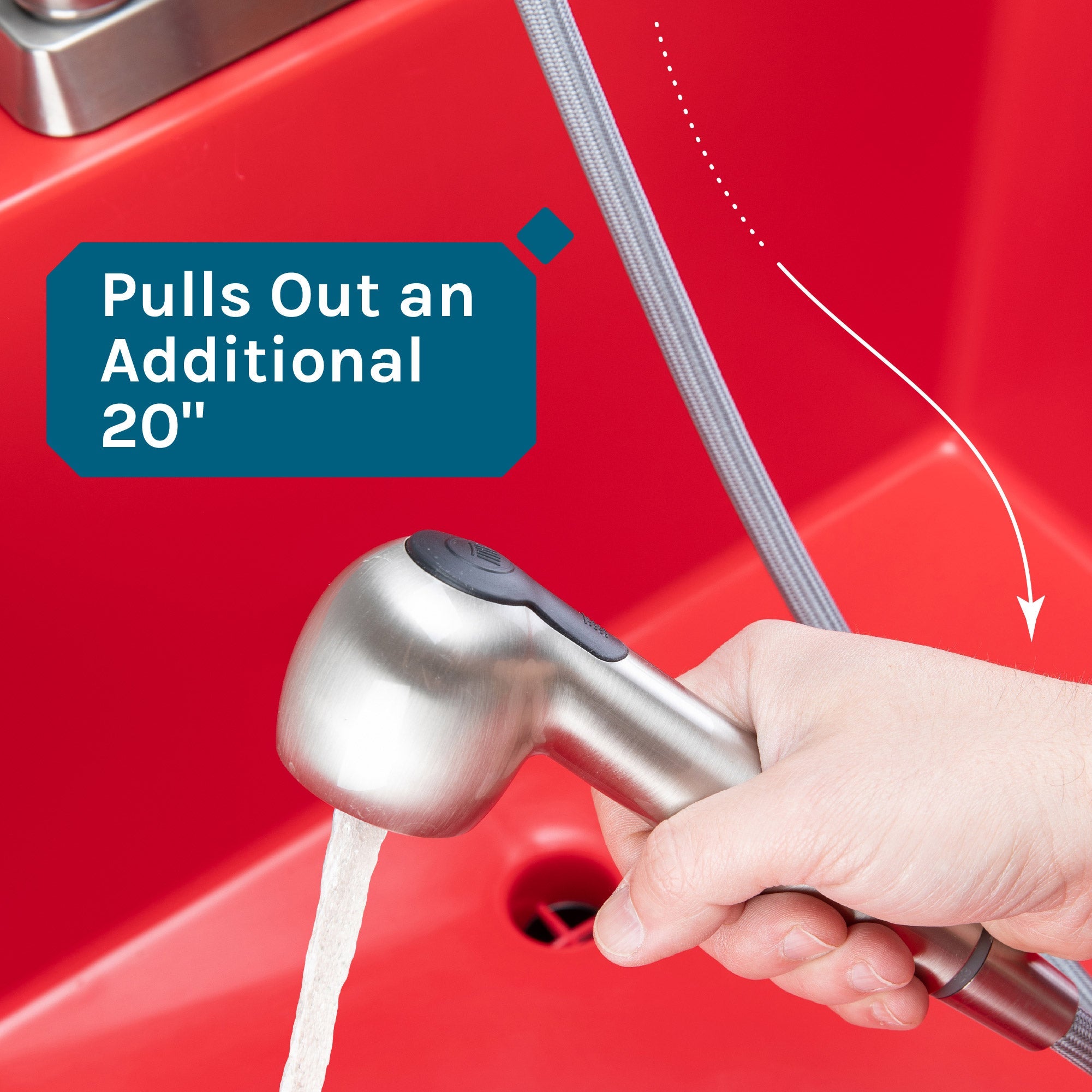 Tehila Standard Freestanding Red Utility Sink with Stainless Steel Finish Pull-Out Faucet