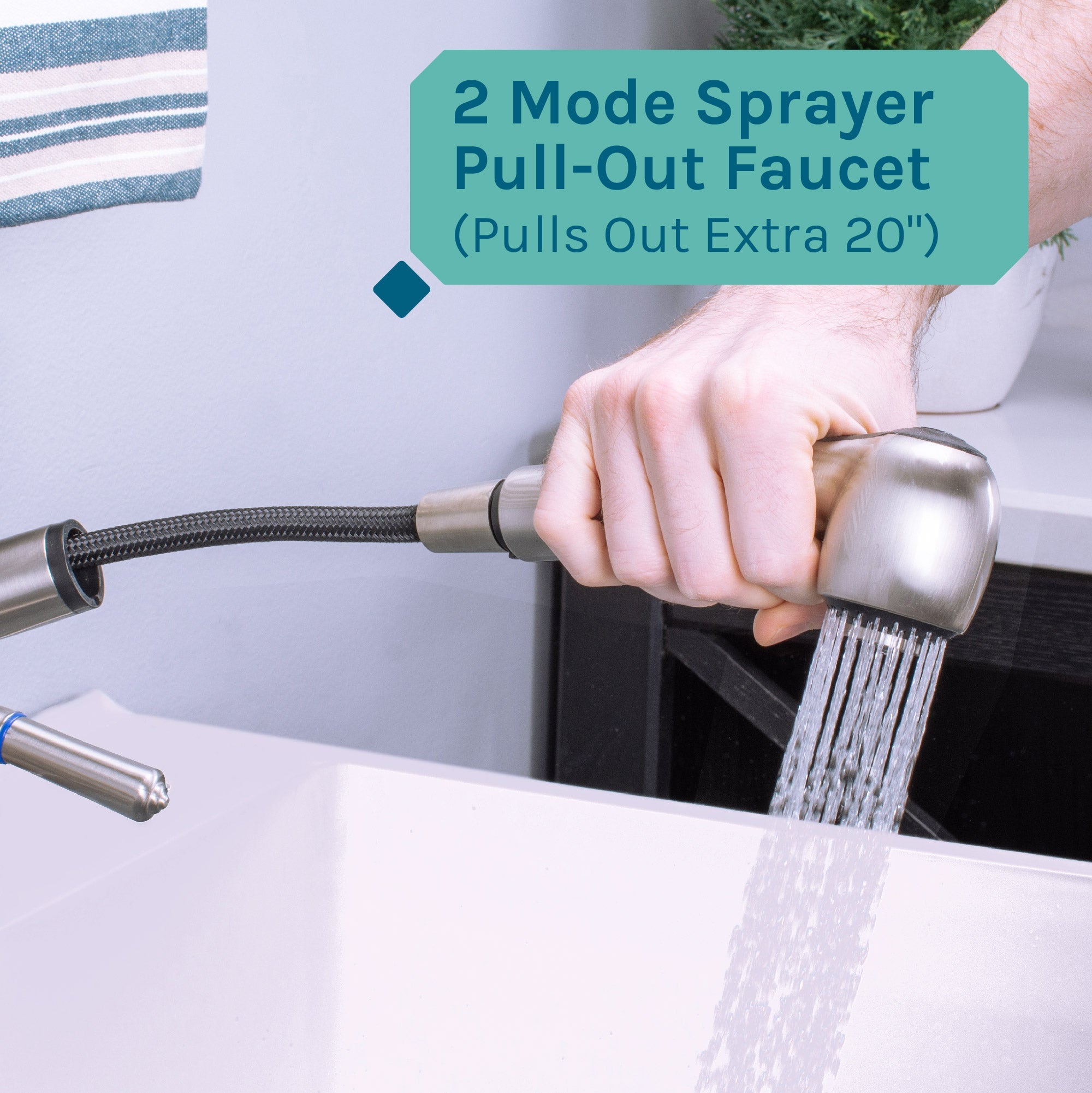 Tehila Standard Freestanding White Utility Sink with Stainless Steel Finish Pull-Out Faucet