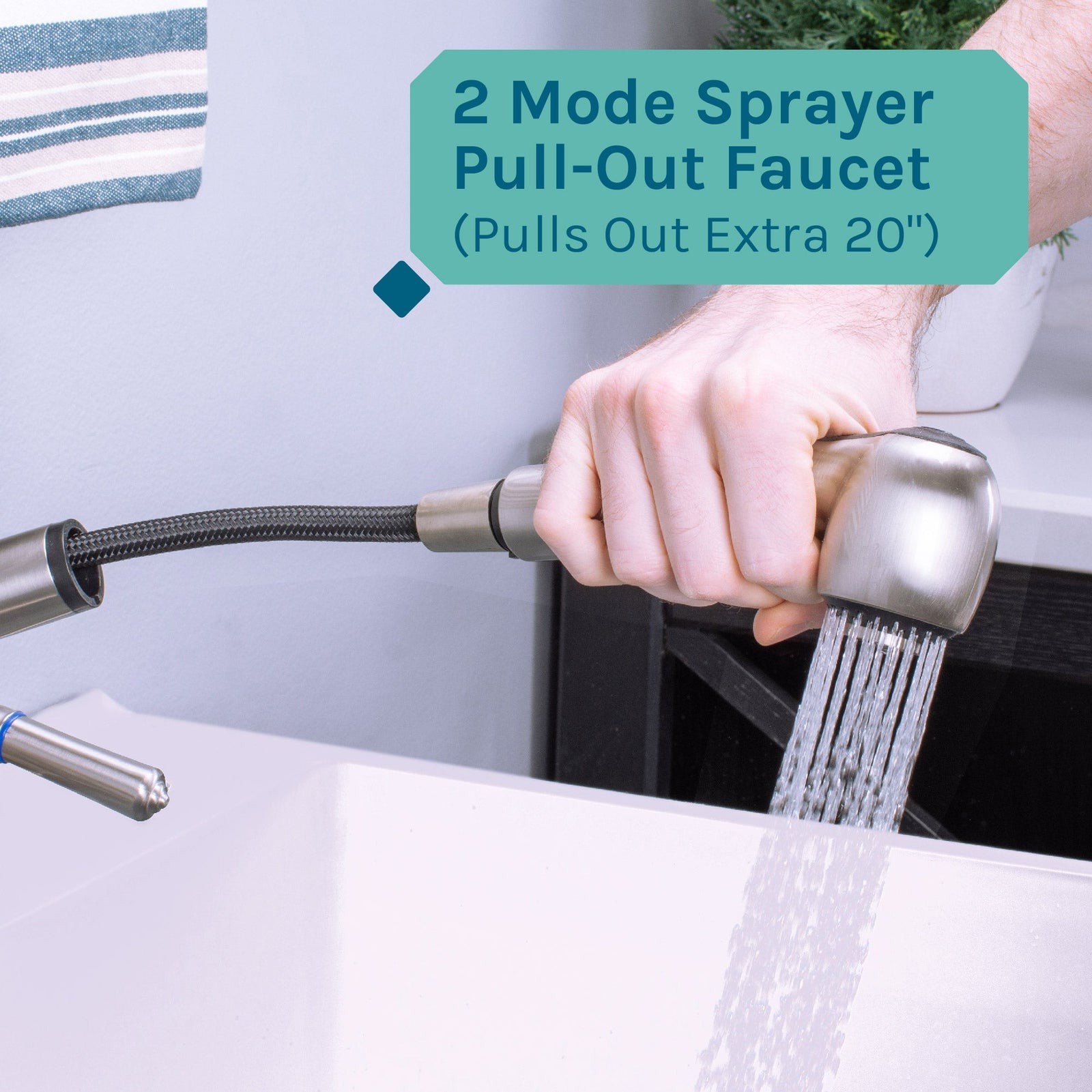 Tehila Standard Freestanding White Utility Sink with Stainless Steel Finish Pull-Out Faucet