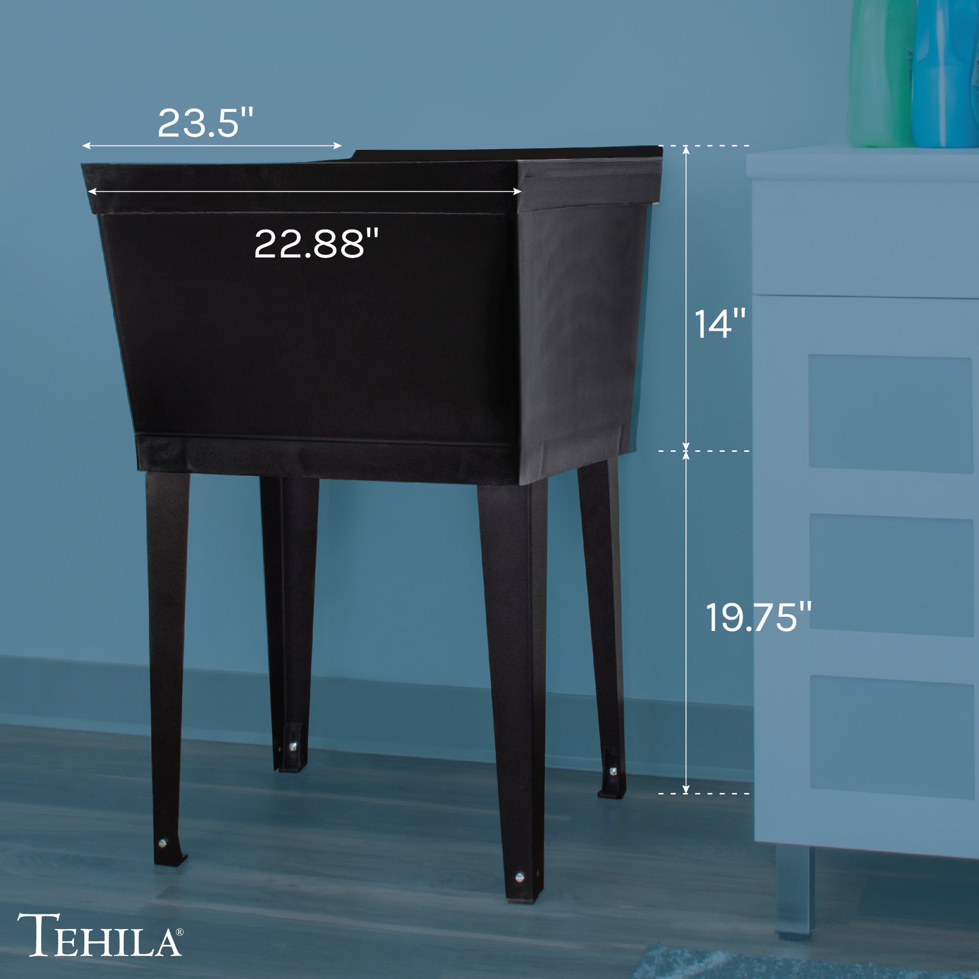 Tehila Standard Freestanding Black Utility Sink with Black Legs, No Supply Lines