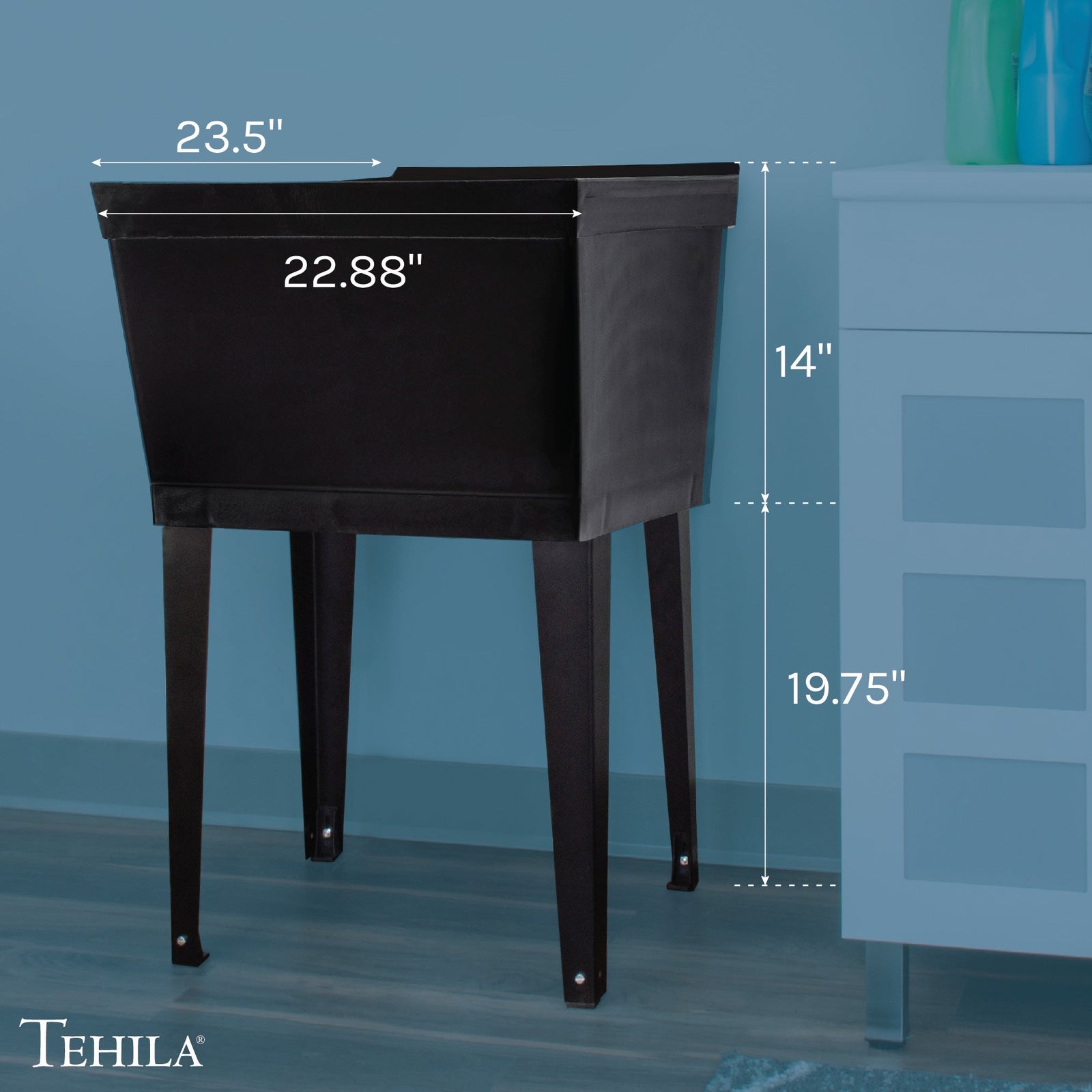 Tehila Standard Freestanding Black Utility Sink with Black Legs, No Supply Lines