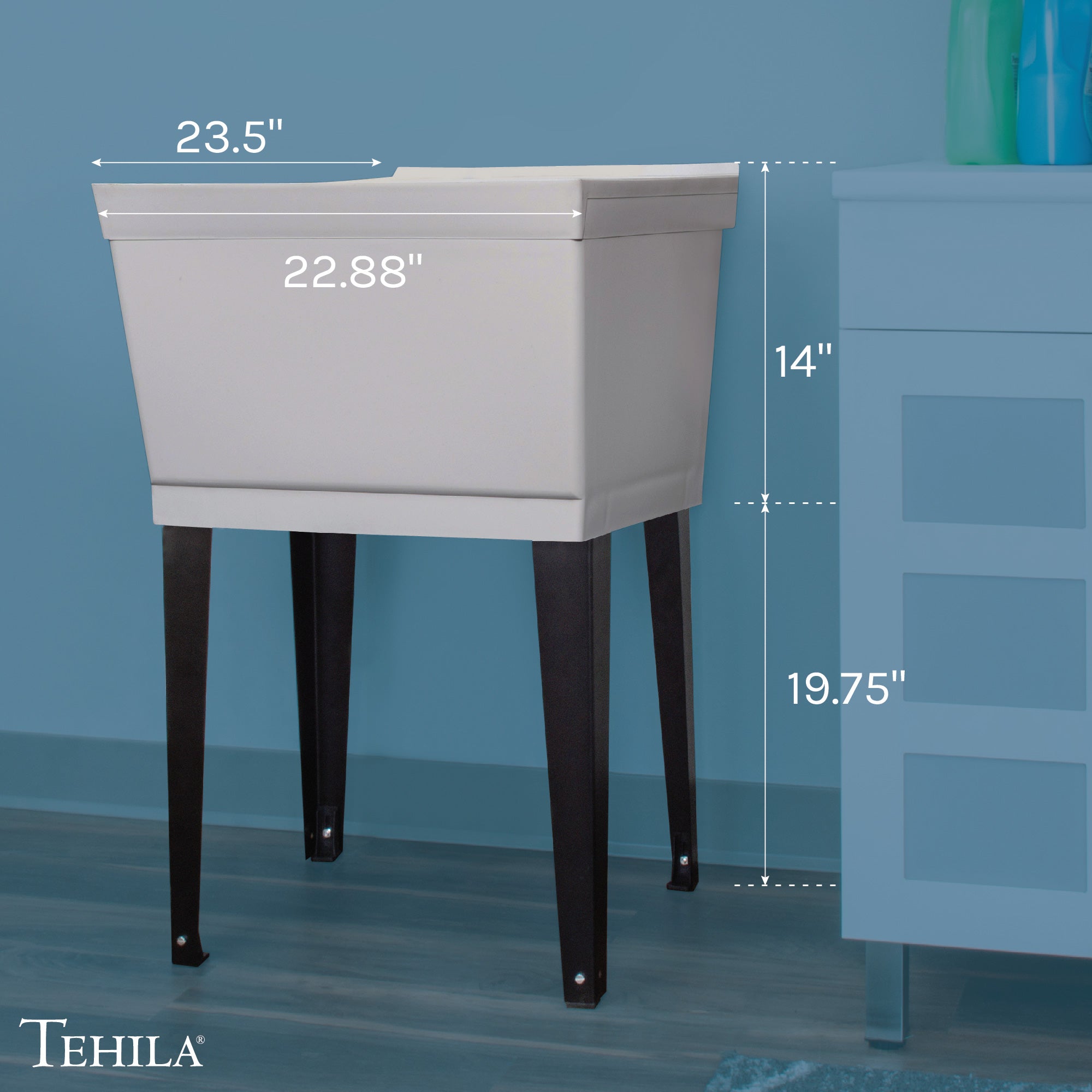 Tehila Standard Freestanding Grey Utility Sink with Black Legs, No Supply Lines
