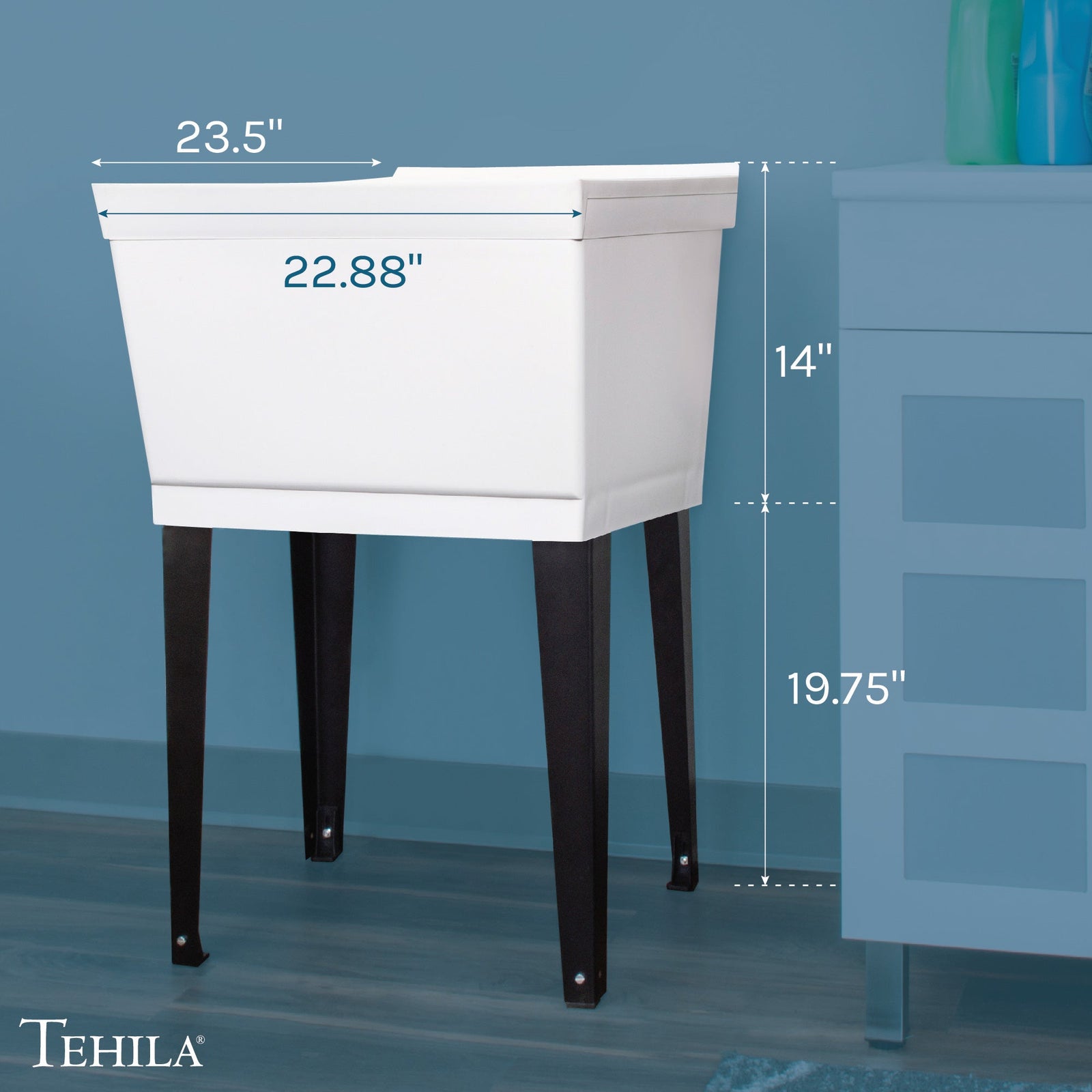 Tehila Standard Freestanding White Utility Sink with Black Legs, No Supply Lines
