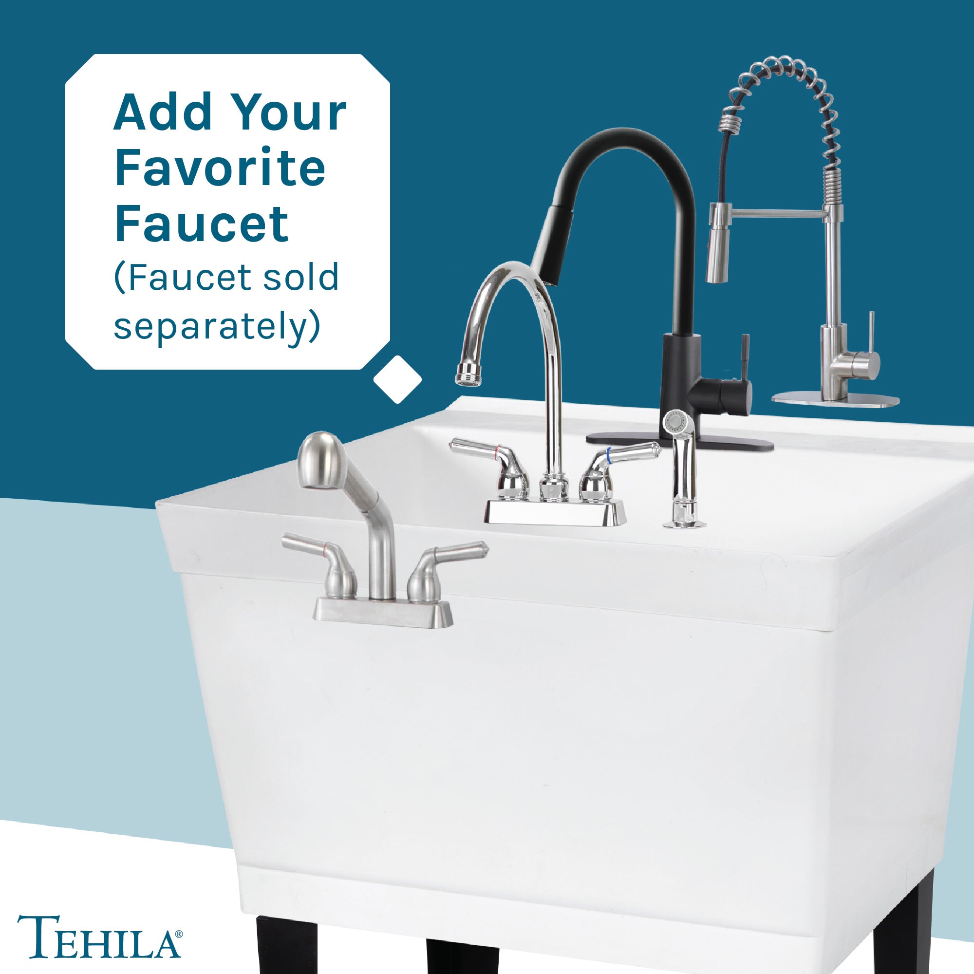 Tehila Standard Freestanding White Utility Sink with Black Legs, No Supply Lines