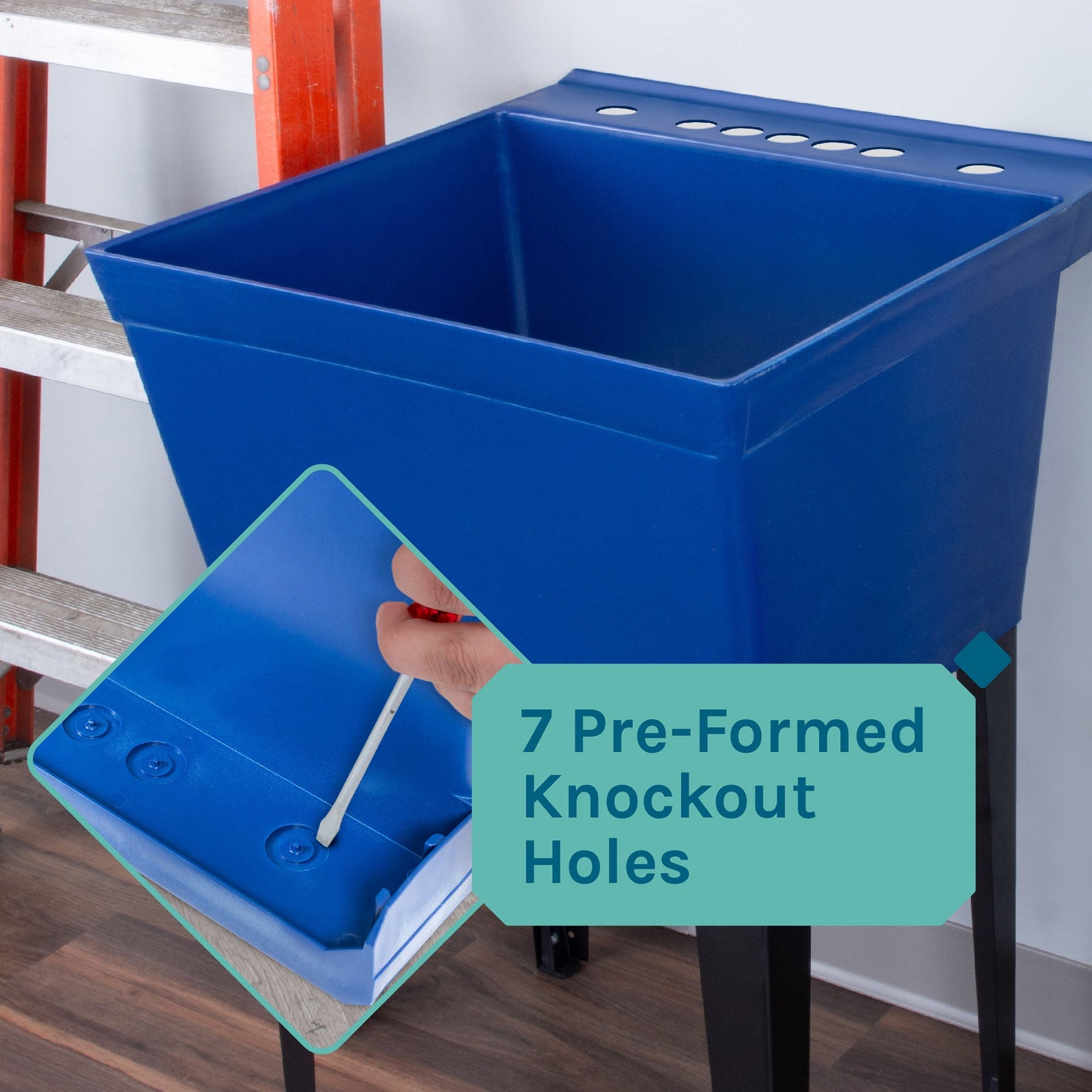 Tehila Standard Freestanding Blue Utility Sink with Black Legs, Water Supply Lines Included