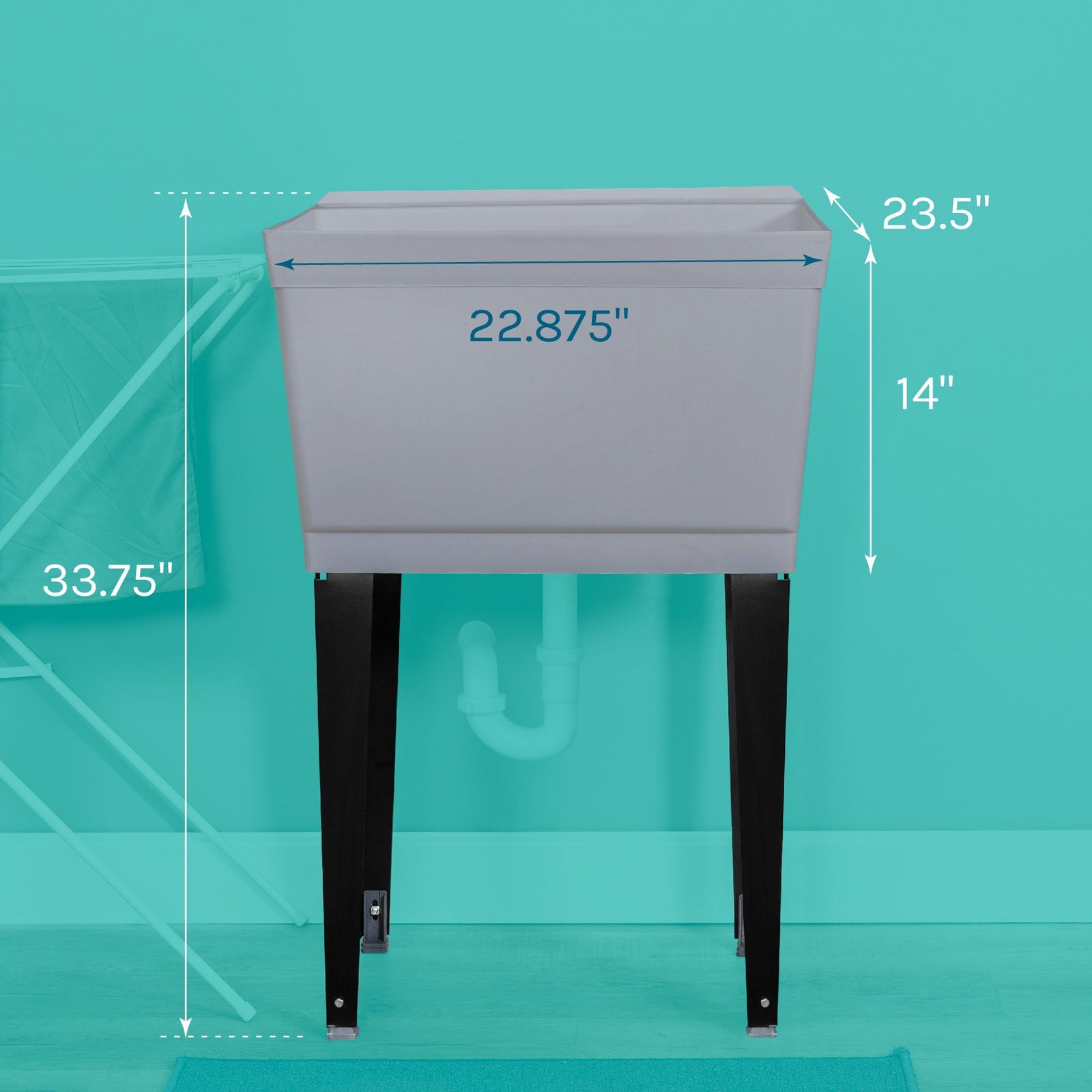 Tehila Standard Freestanding Grey Utility Sink with Black Legs, Water Supply Lines Included