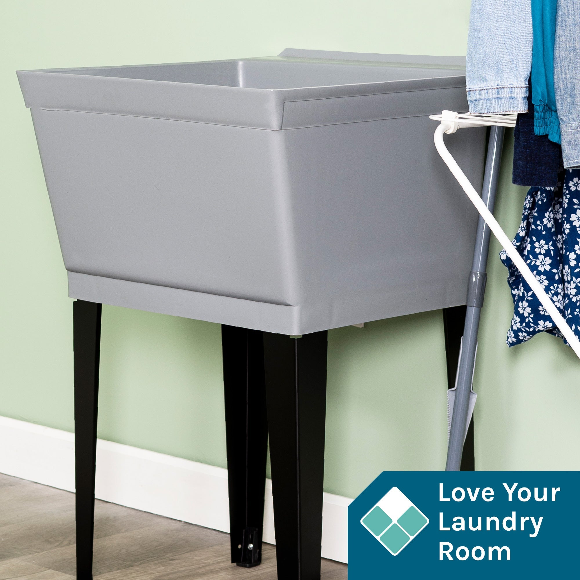 Tehila Standard Freestanding Grey Utility Sink with Black Legs, Water Supply Lines Included