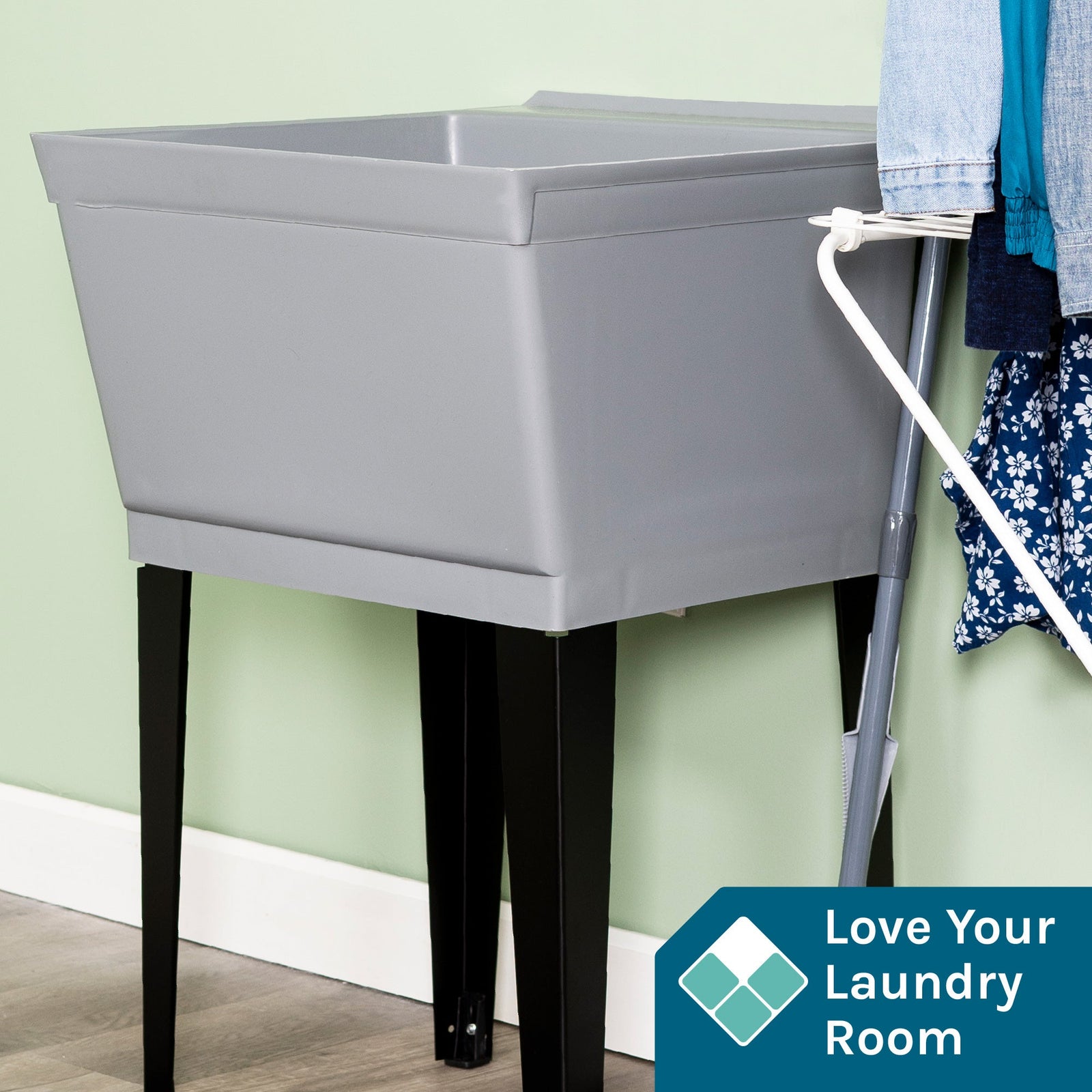 Tehila Standard Freestanding Grey Utility Sink with Black Legs, Water Supply Lines Included