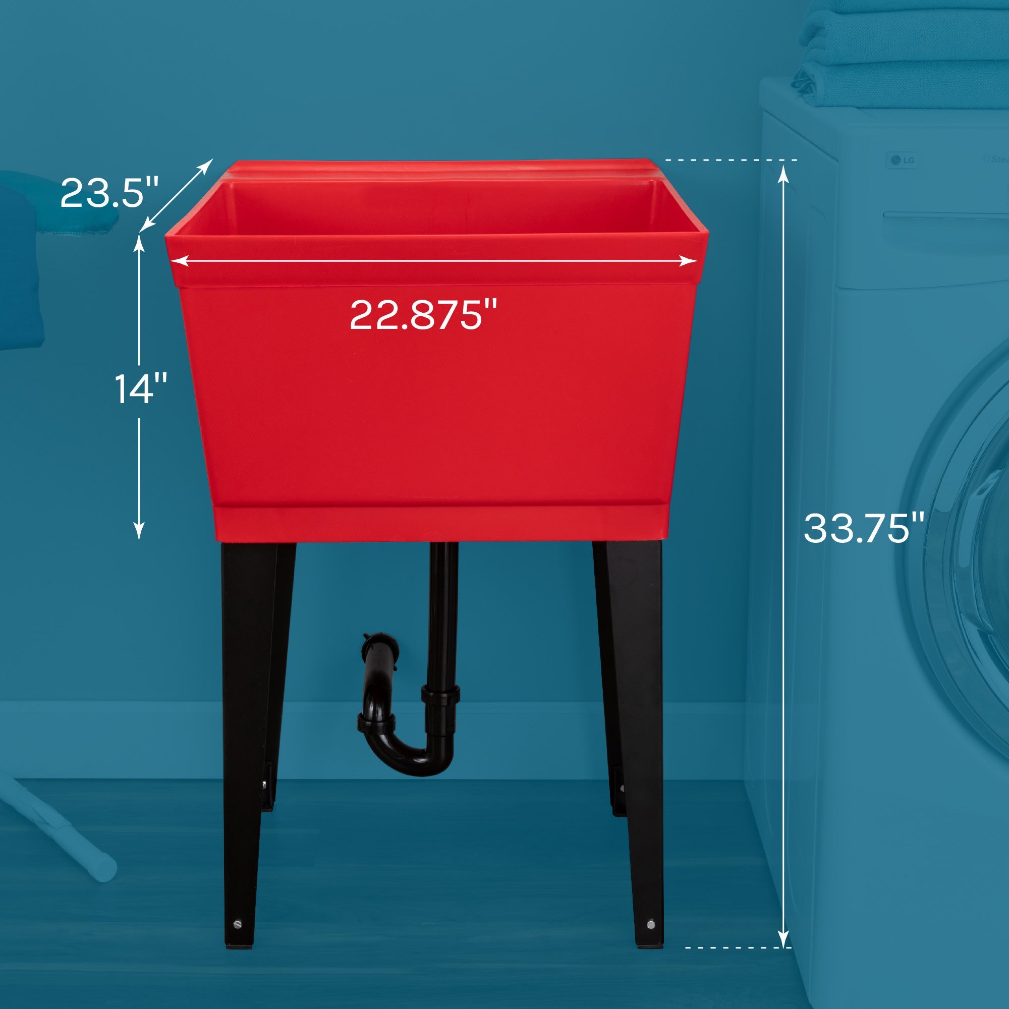 Tehila Standard Freestanding Red Utility Sink with Black Legs, Water Supply Lines Included