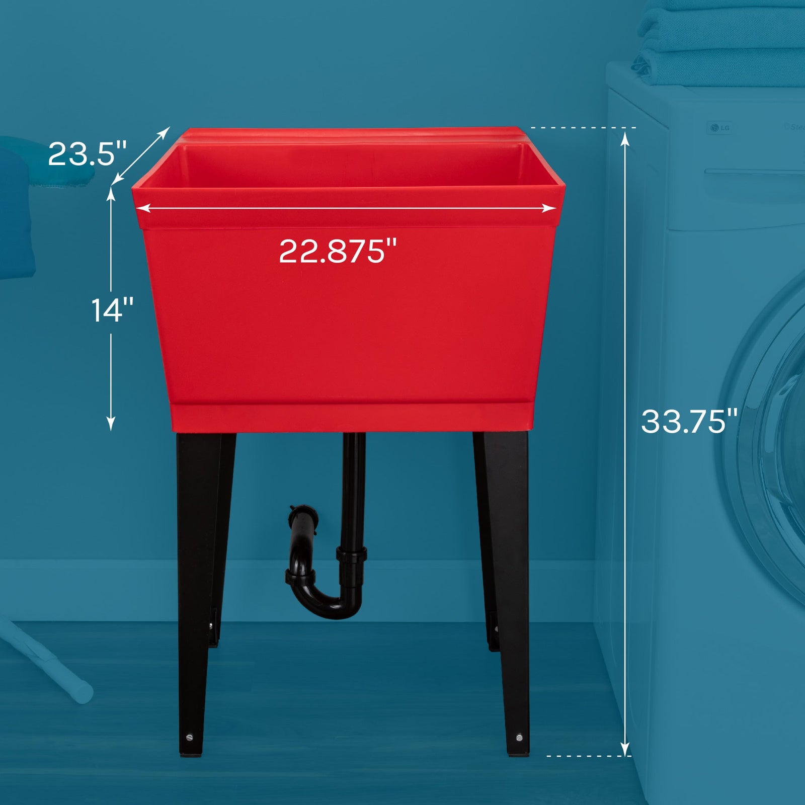Tehila Standard Freestanding Red Utility Sink with Black Legs, Water Supply Lines Included