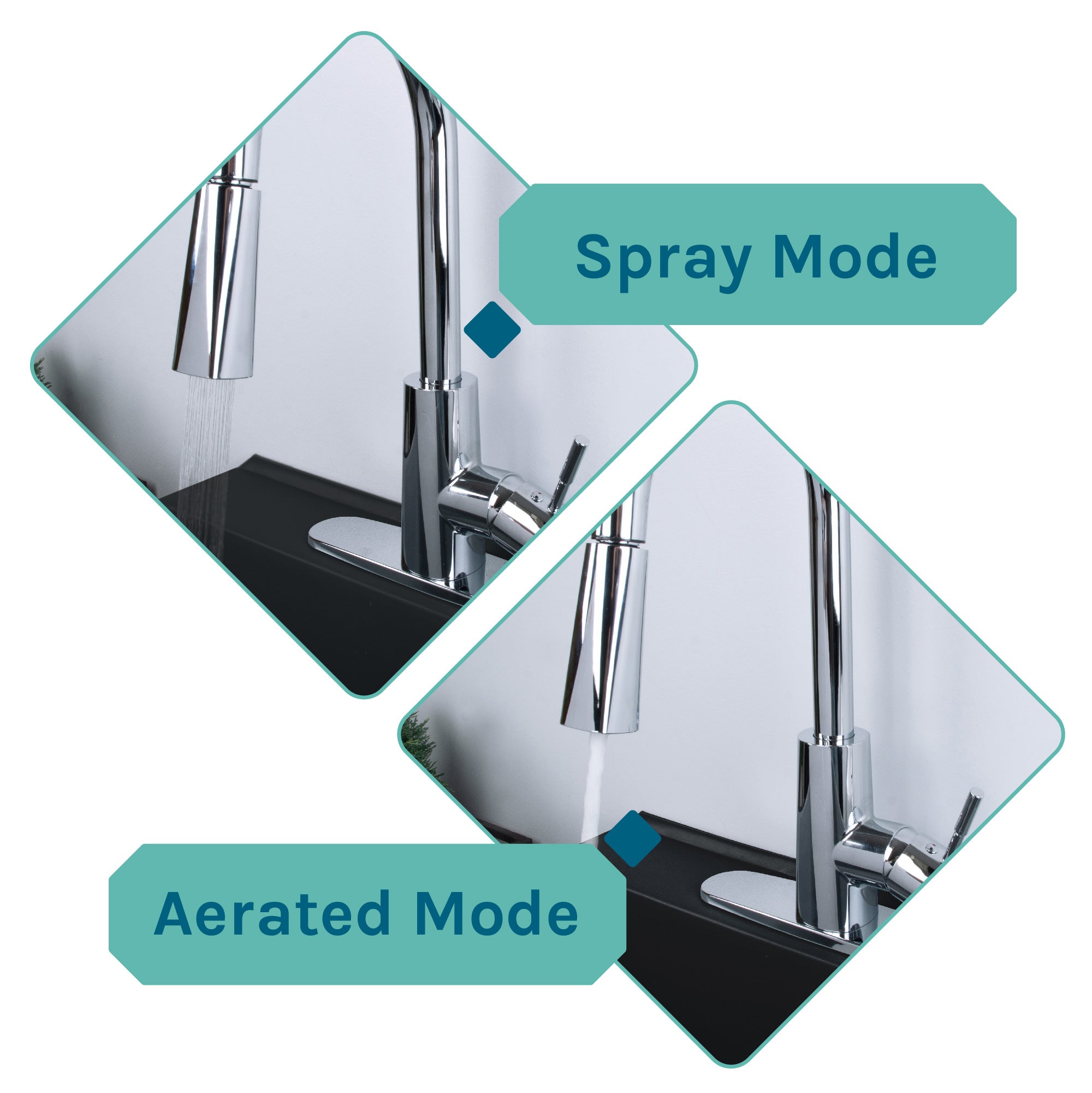 Tehila Standard Freestanding Black Utility Sink with Chrome Finish High-Arc Pull-Down Faucet