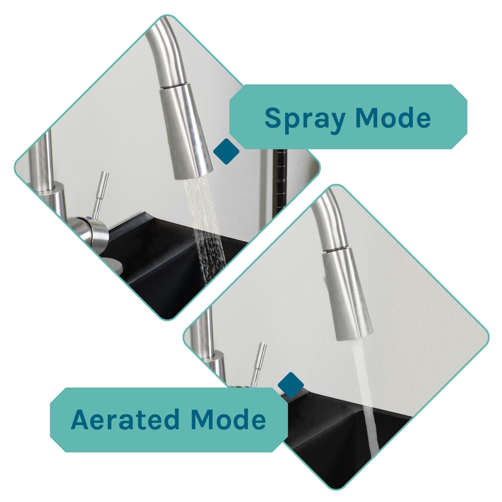 Tehila Standard Freestanding Black Utility Sink with Stainless Steel Finish High-Arc Pull-Down Faucet