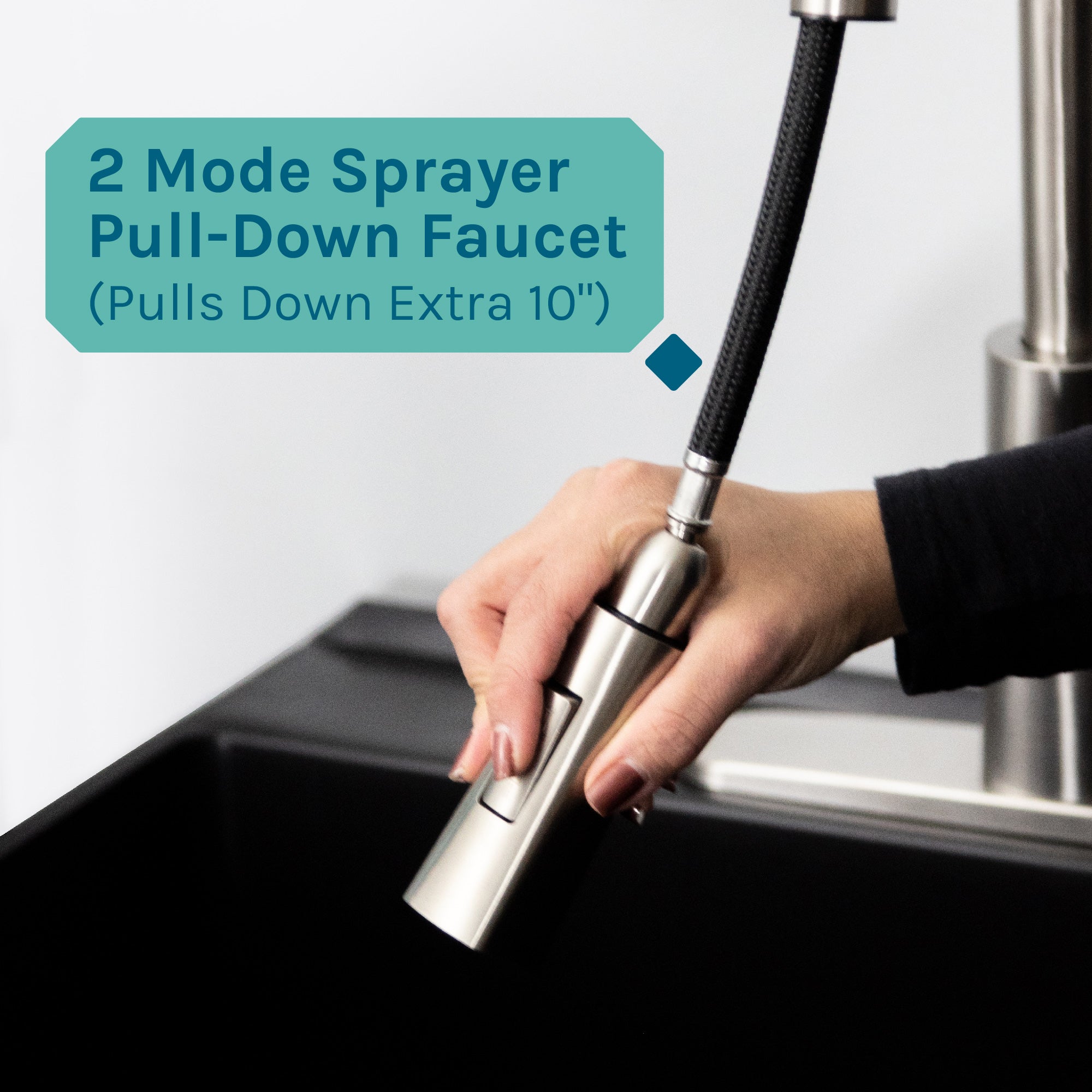 Tehila Standard Freestanding Black Utility Sink with Stainless Steel Finish High-Arc Pull-Down Faucet