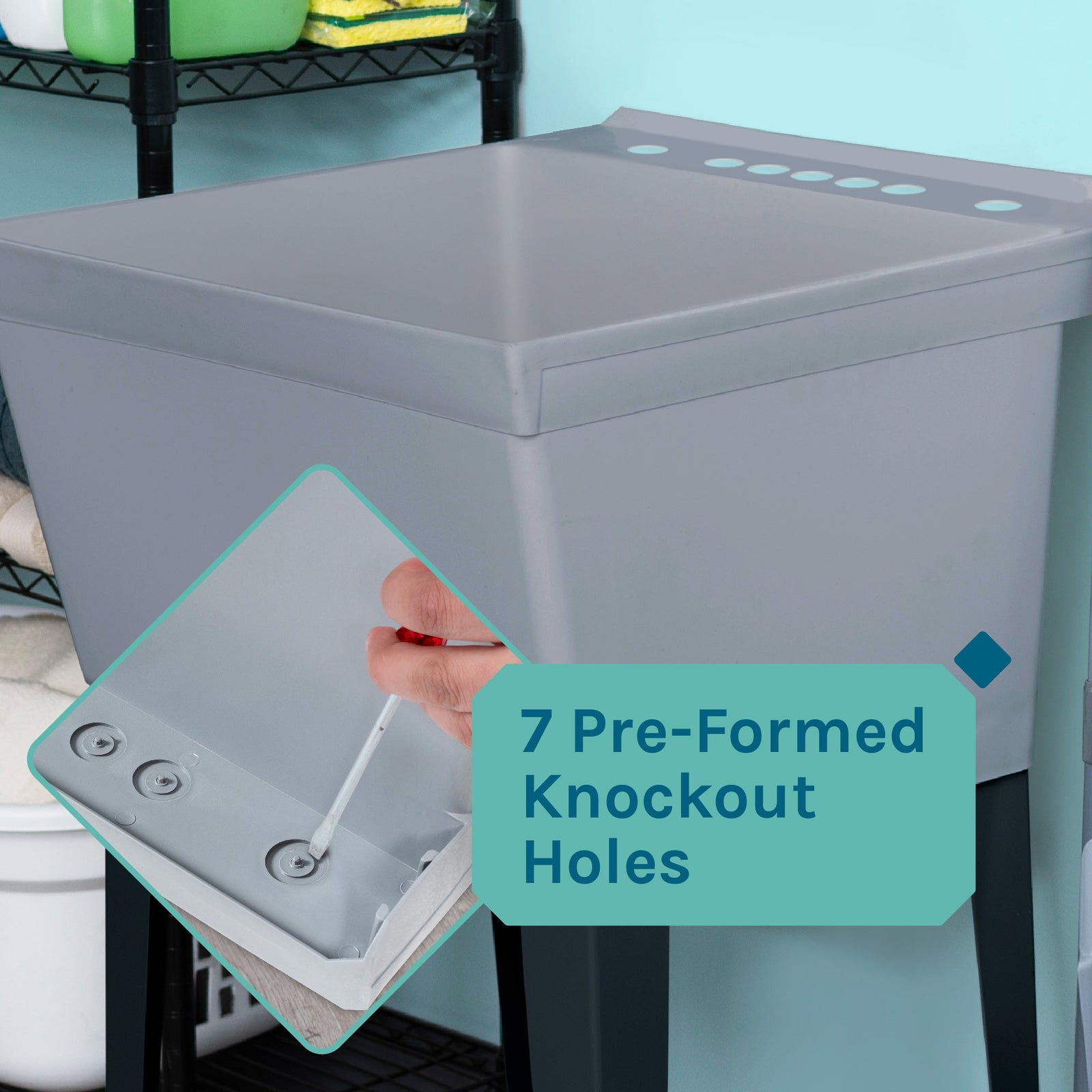 Tehila Standard Freestanding Grey Utility Sink with Stainless Steel Finish High-Arc Pull-Down Faucet