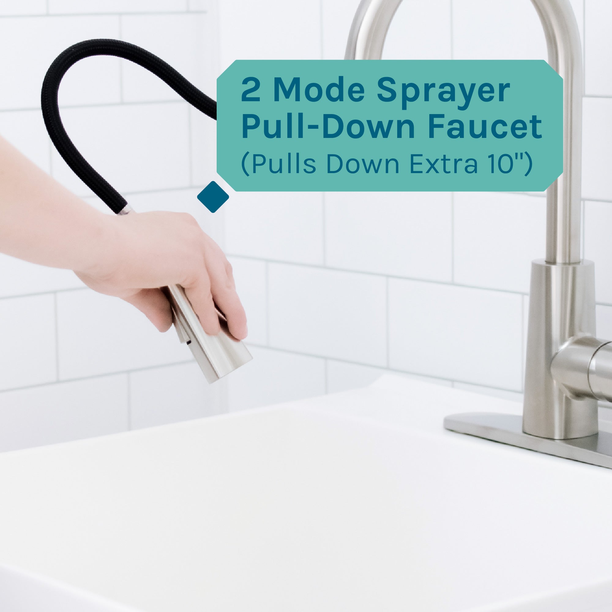 Tehila Standard Freestanding White Utility Sink with Stainless Steel Finish High-Arc Pull-Down Faucet