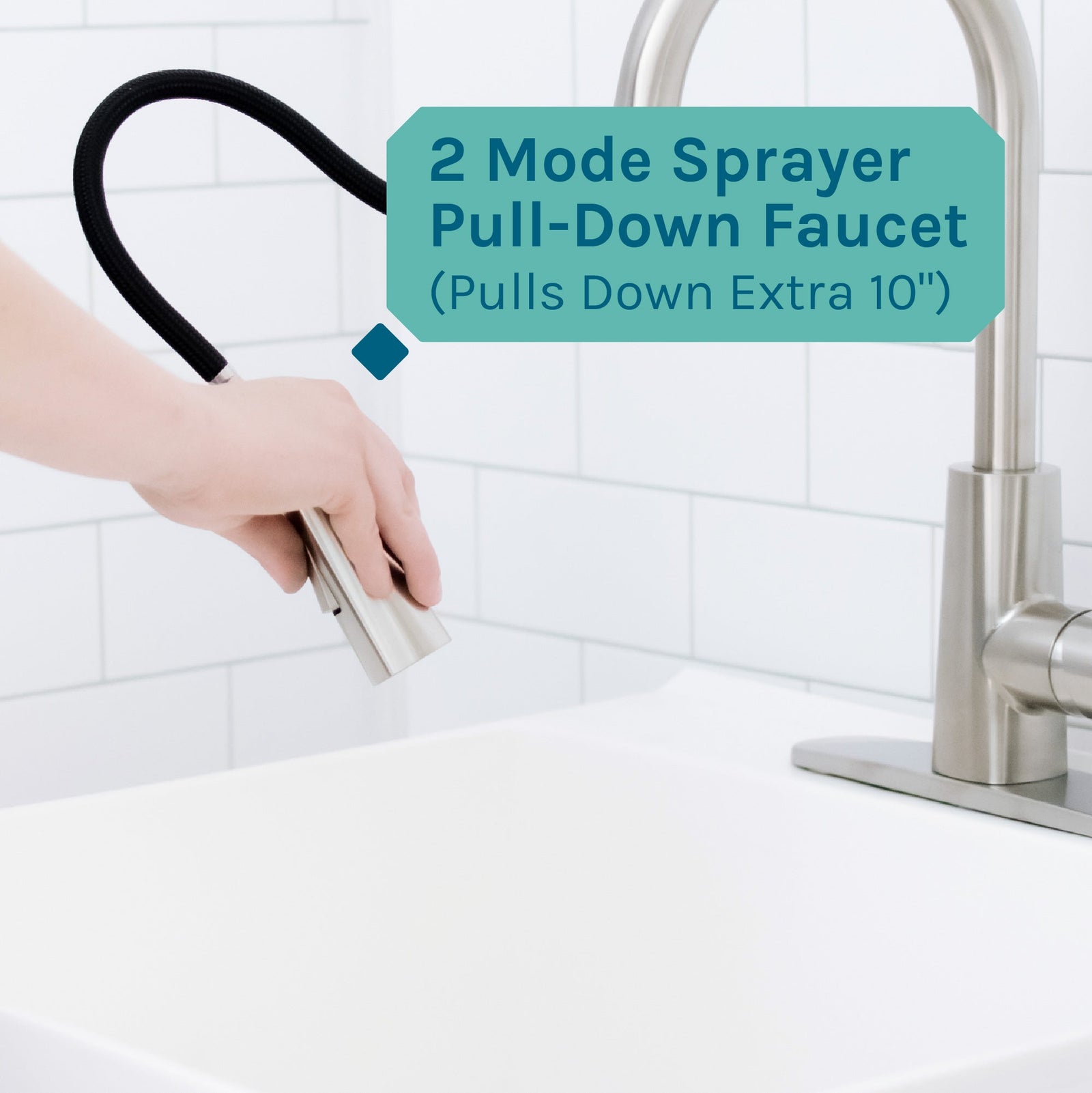 Tehila Standard Freestanding White Utility Sink with Stainless Steel Finish High-Arc Pull-Down Faucet