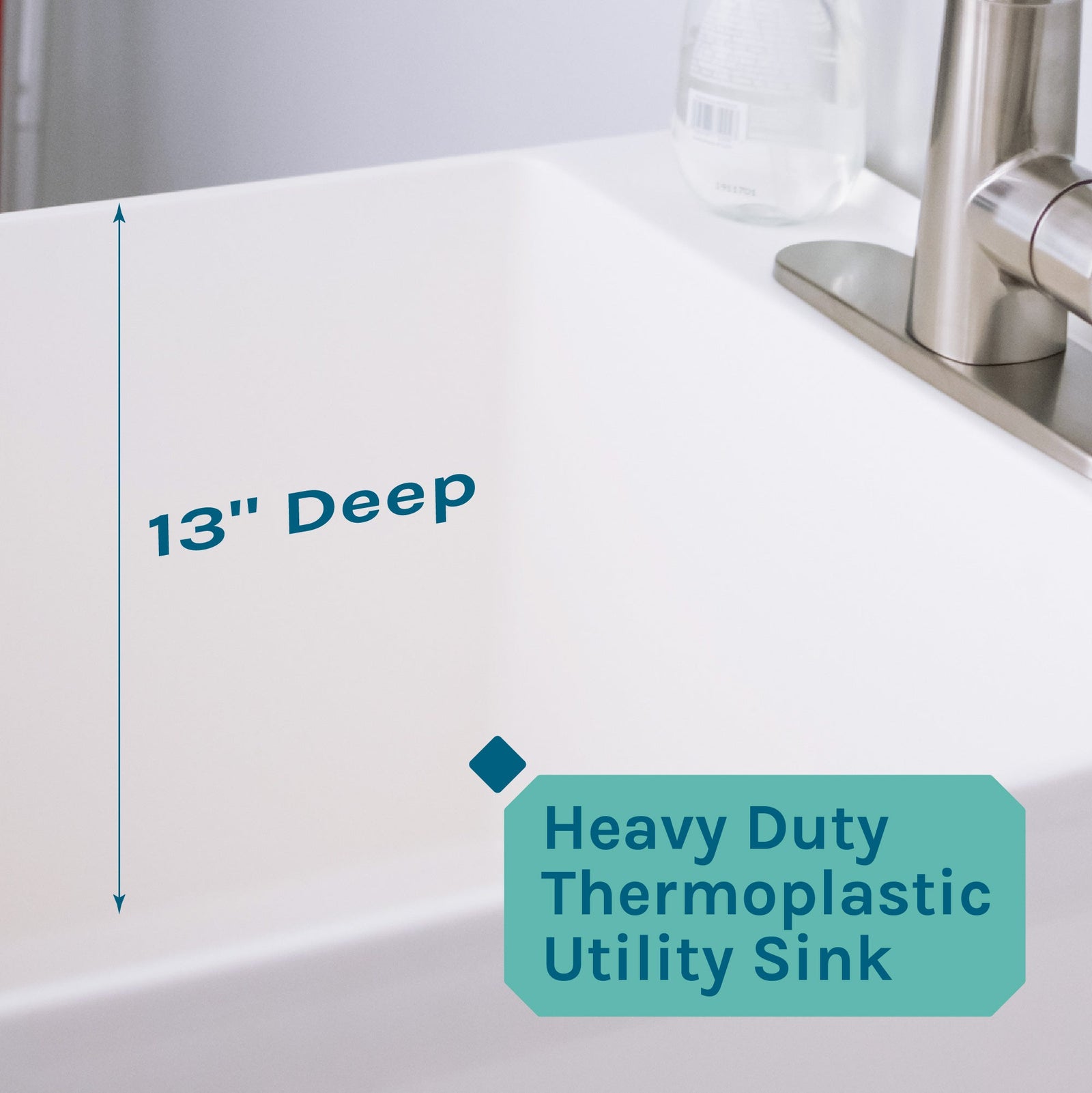 Tehila Standard Freestanding White Utility Sink with Stainless Steel Finish High-Arc Pull-Down Faucet