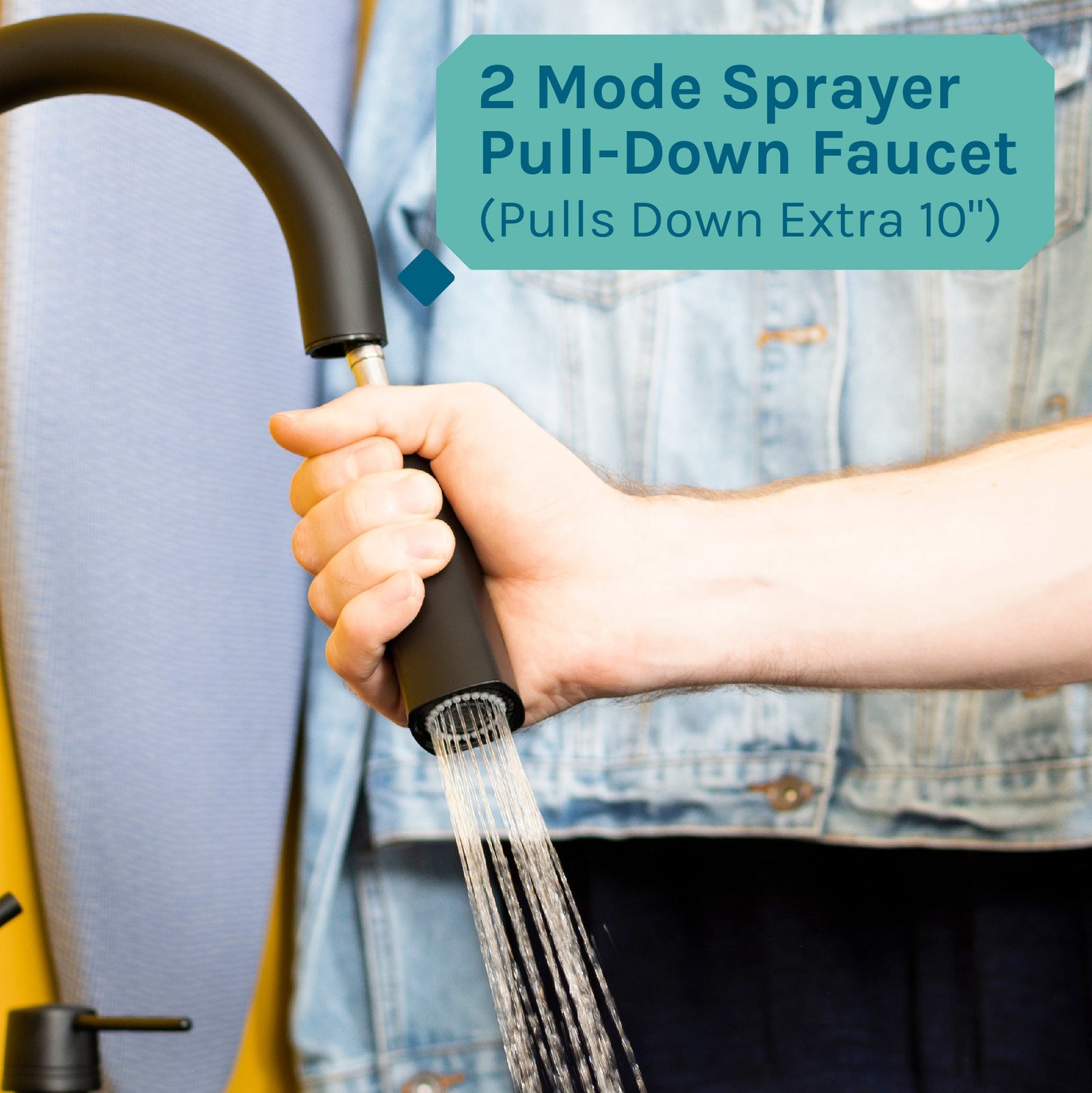 Tehila Standard Freestanding Blue Utility Sink with Black Finish High-Arc Pull-Down Faucet and Soap Dispenser