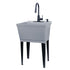 Tehila Standard Freestanding Grey Utility Sink with Black Finish High-Arc Pull-Down Faucet and Soap Dispenser