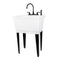 Tehila Standard Freestanding White Utility Sink with Black Legs and Black Finish Wide-set Gooseneck Faucet with Side Sprayer