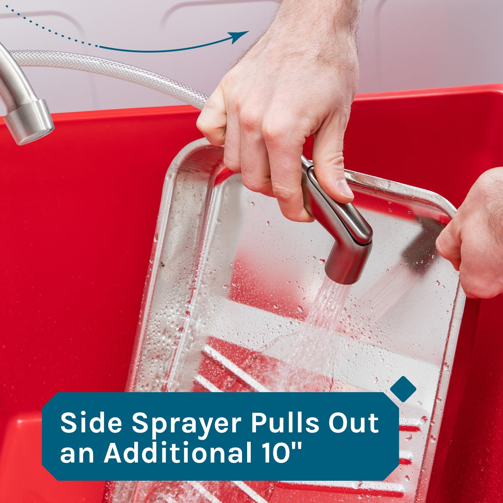 Tehila Standard Freestanding Red Utility Sink with Black Legs and Stainless Steel Finish Wide-set Gooseneck Faucet with Side Sprayer