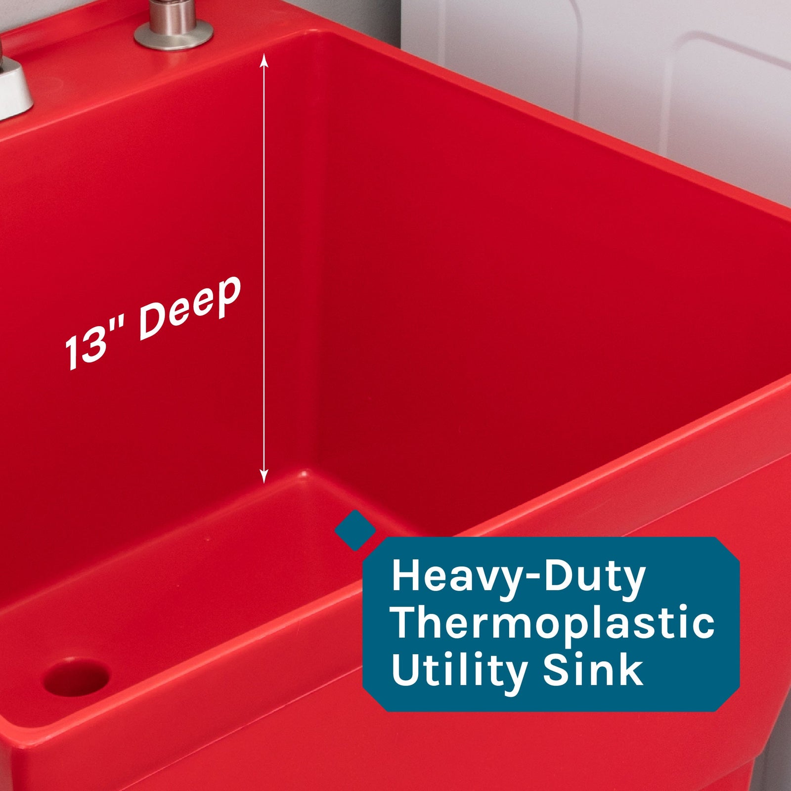 Tehila Standard Freestanding Red Utility Sink with Black Legs and Stainless Steel Finish Wide-set Gooseneck Faucet with Side Sprayer