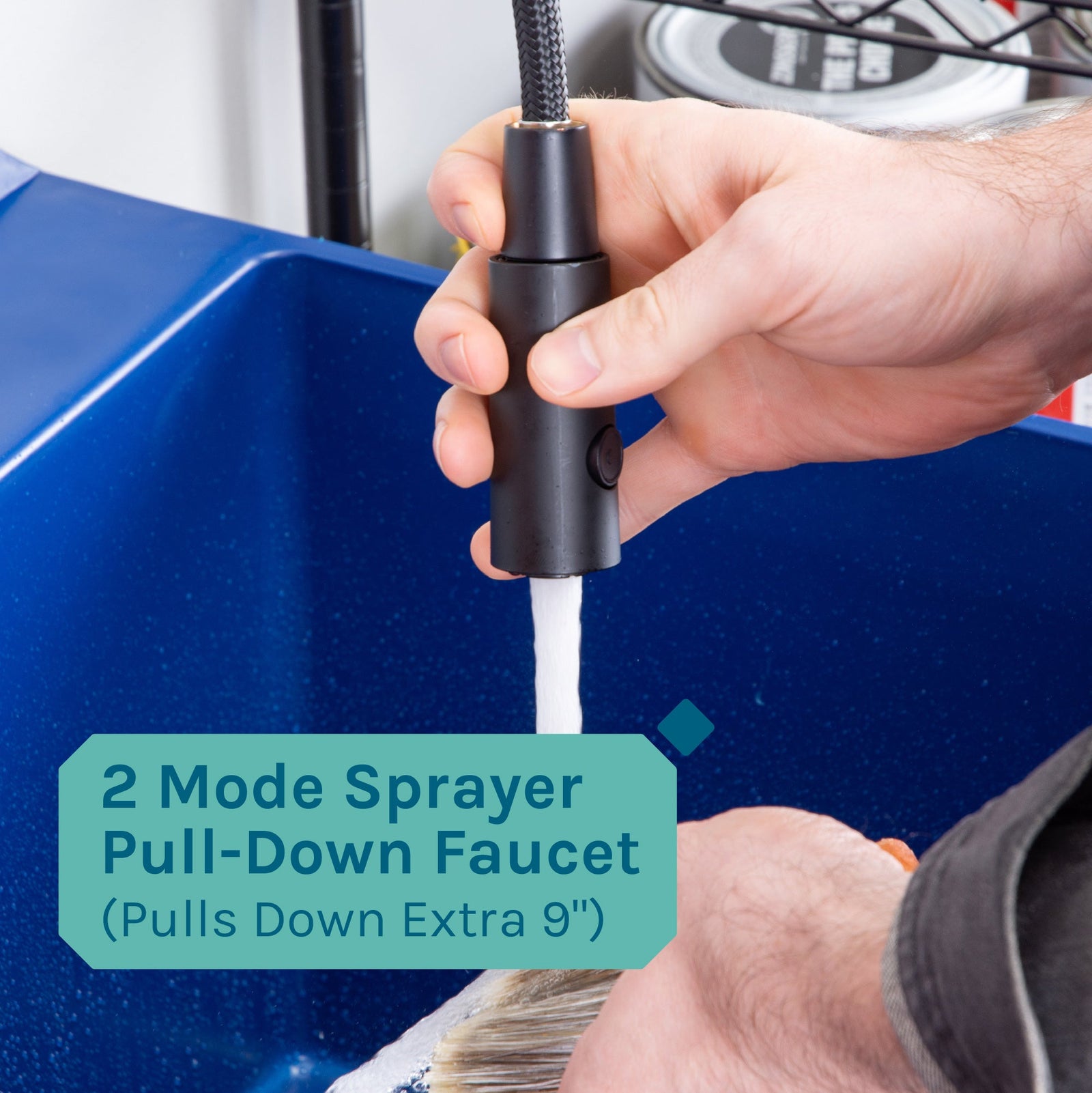 Tehila Standard Freestanding Blue Utility Sink with Black Finish High-Arc Coil Pull-Down Faucet