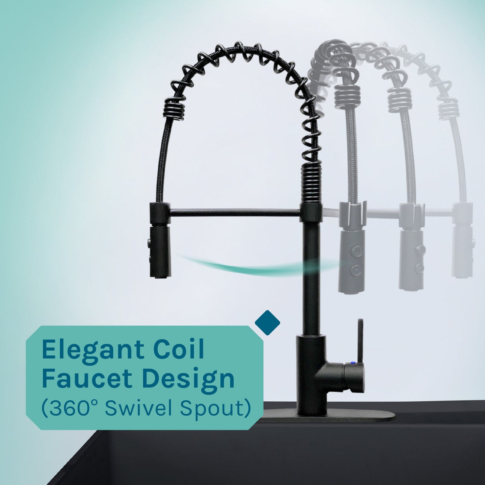 Tehila Standard Freestanding Black Utility Sink with Black Finish High-Arc Coil Pull-Down Faucet