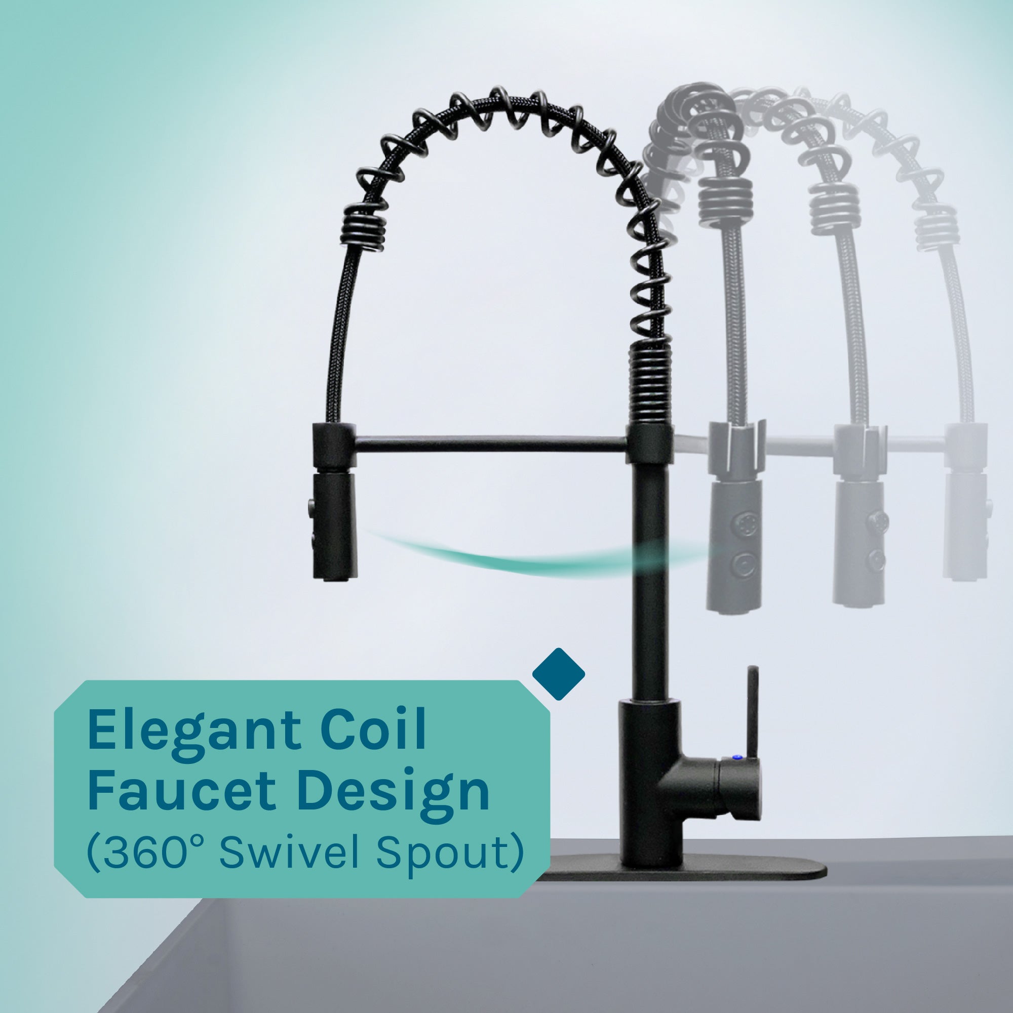 Tehila Standard Freestanding Grey Utility Sink with Black Finish High-Arc Coil Pull-Down Faucet