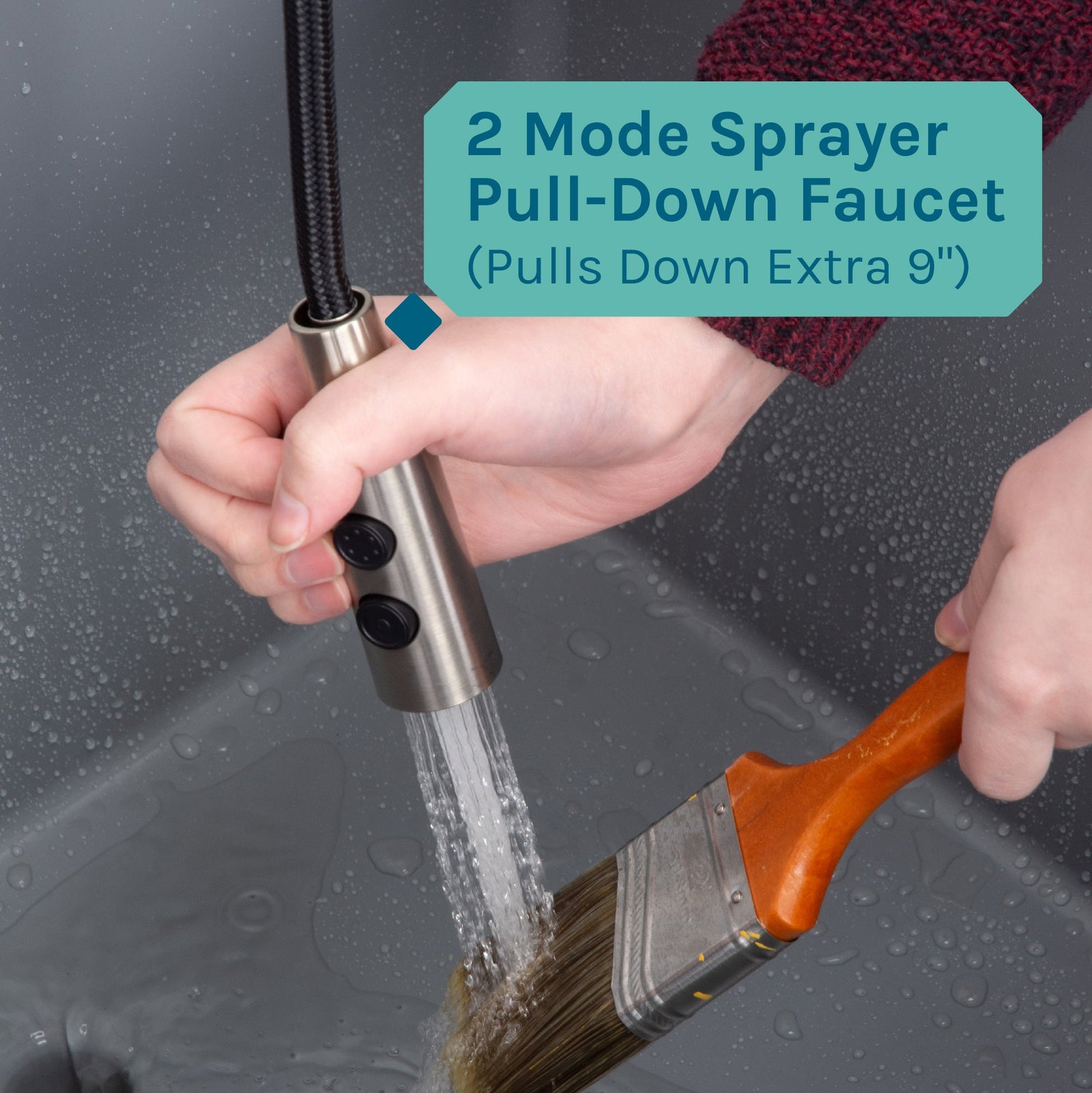 Tehila Standard Freestanding Grey Utility Sink with Stainless Steel Finish High-Arc Coil Pull-Down Faucet