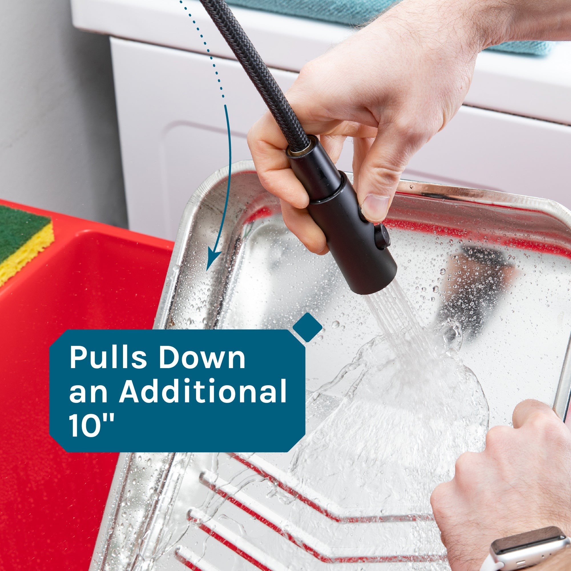 Tehila Standard Freestanding Red Utility Sink with Black Finish High-Arc Coil Pull-Down Faucet