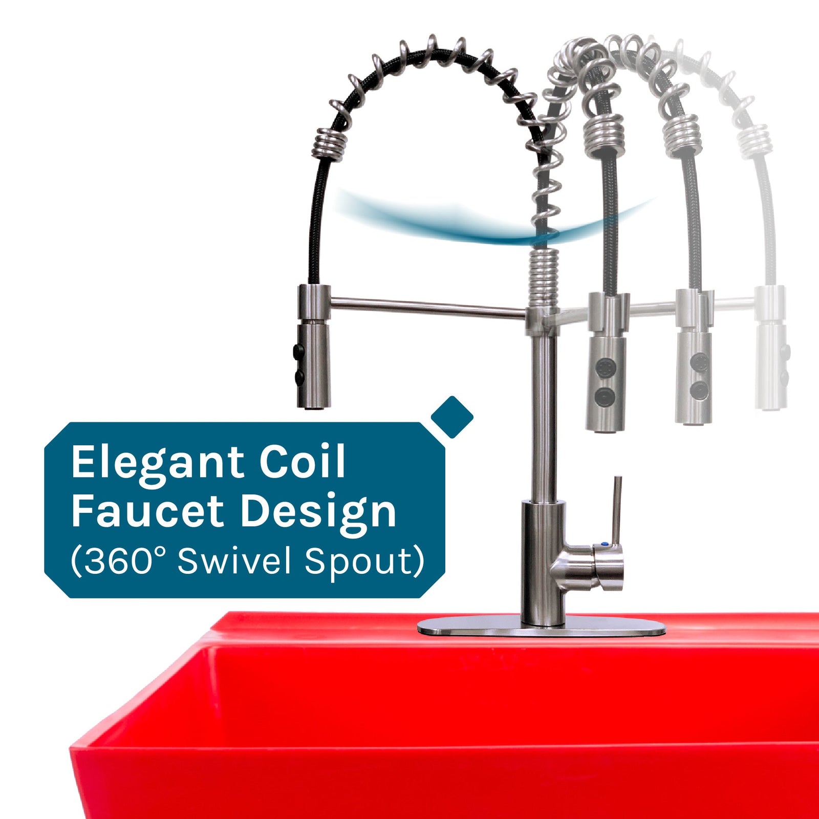 Tehila Standard Freestanding Red Utility Sink with Stainless Steel Finish High-Arc Coil Pull-Down Faucet