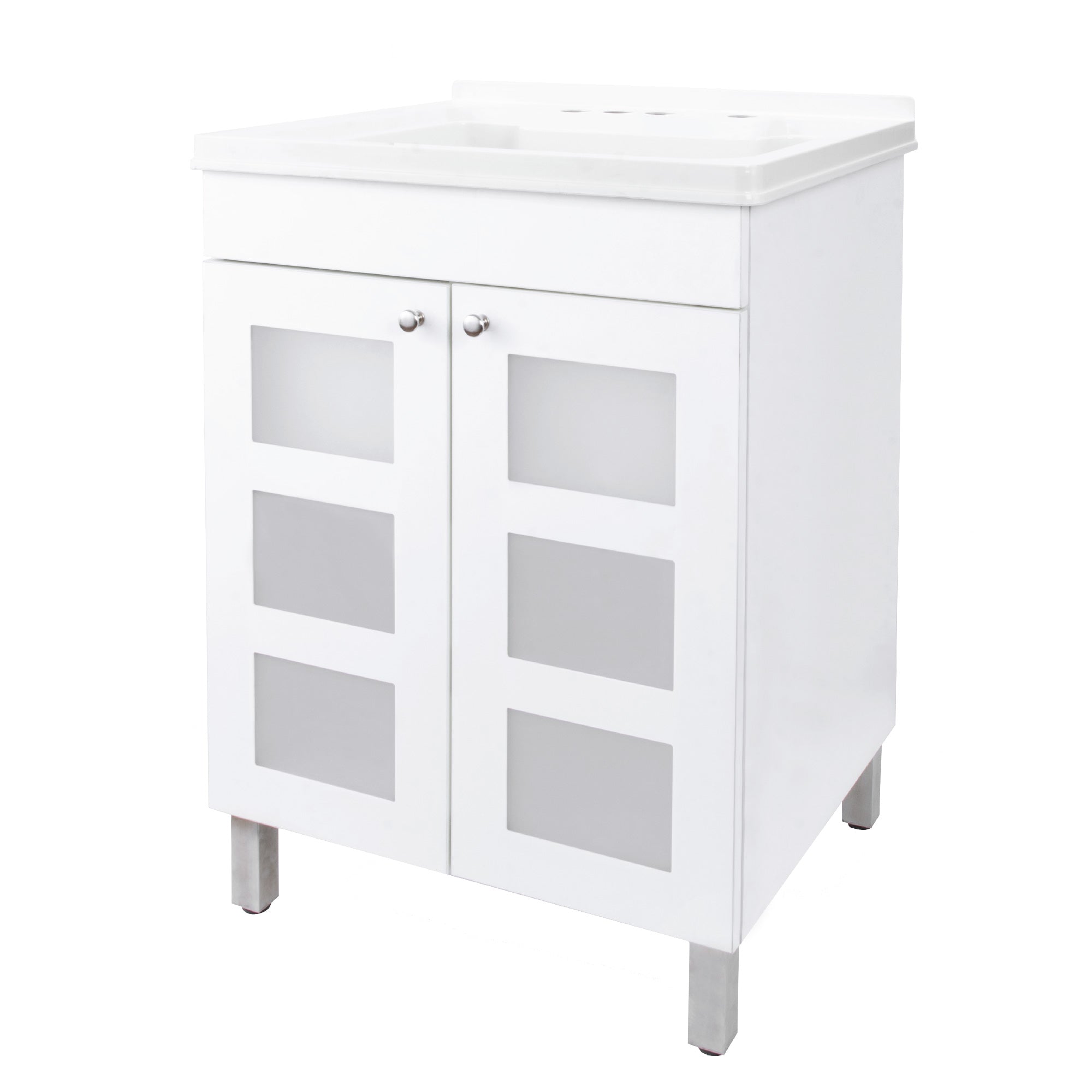 Tehila White Vanity Cabinet and White Utility Sink, No Supply Lines, No Strainer Basket