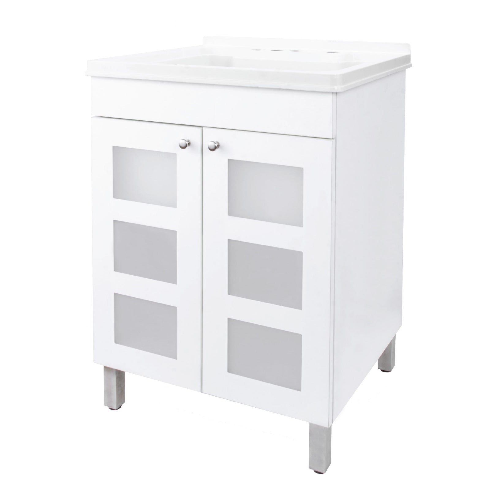 Tehila White Vanity Cabinet and White Utility Sink, No Supply Lines, No Strainer Basket