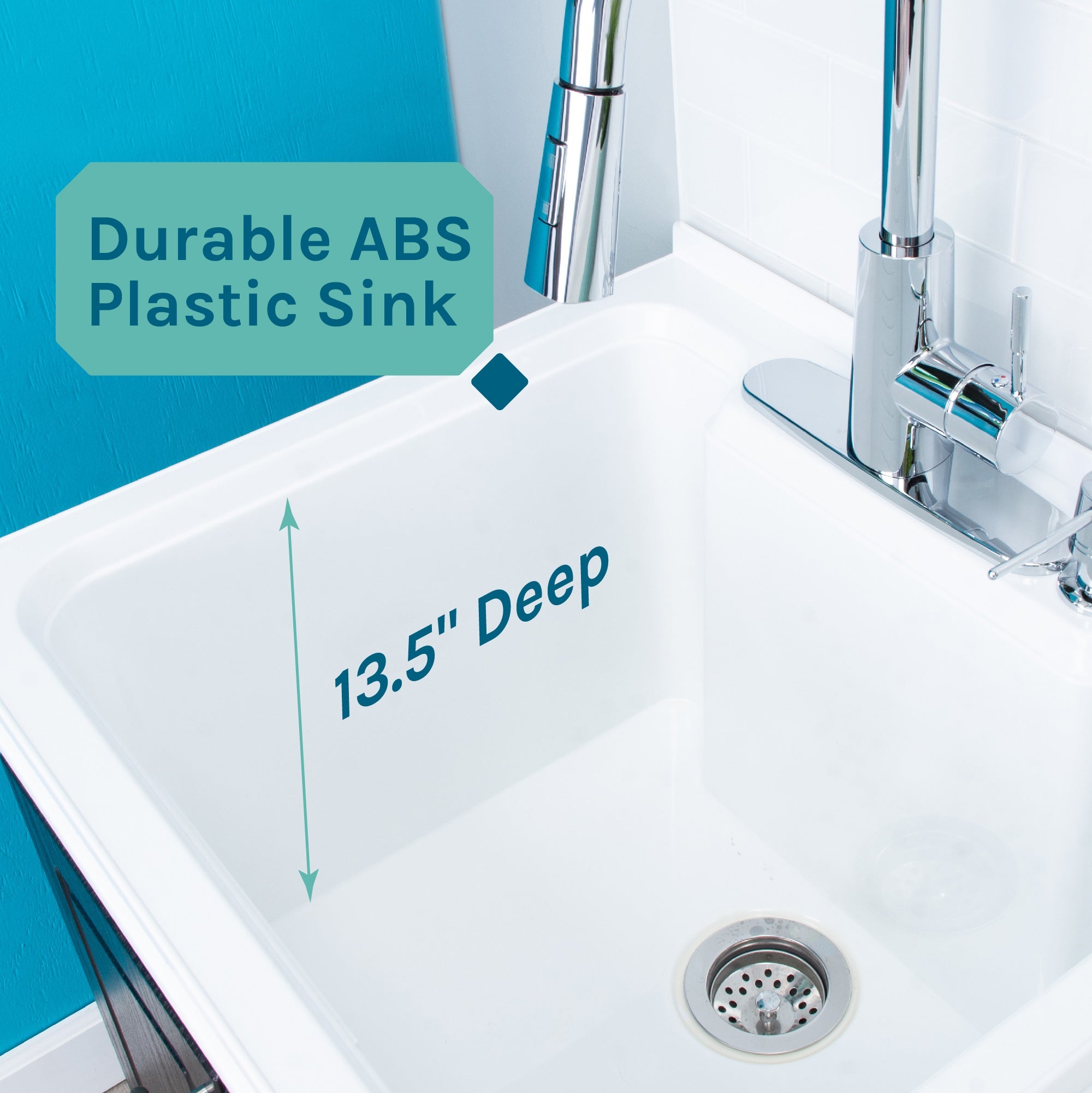 Tehila Black Vanity Cabinet and White Utility Sink with Chrome Finish High-Arc Pull-Down Faucet