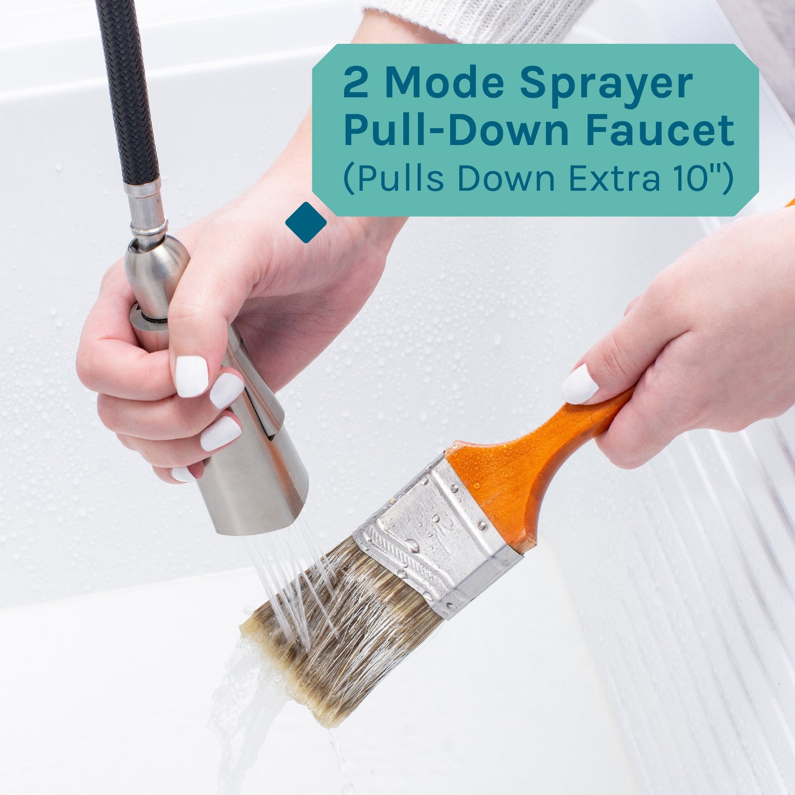 Tehila Black Vanity Cabinet and White Utility Sink with Stainless Steel Finish High-Arc Pull-Down Faucet