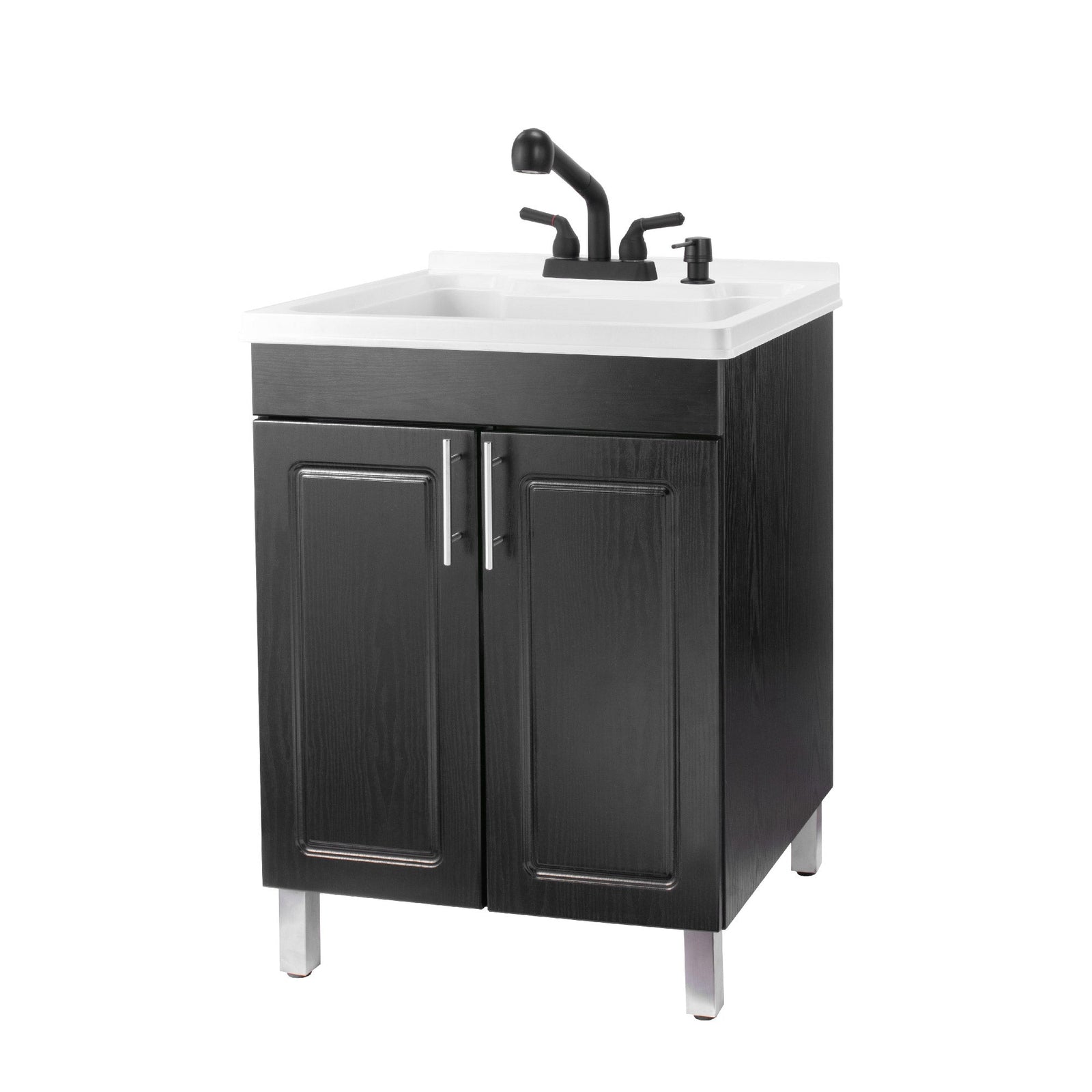 Tehila Black Vanity Cabinet and White Utility Sink with Black Finish Pull-Out Faucet
