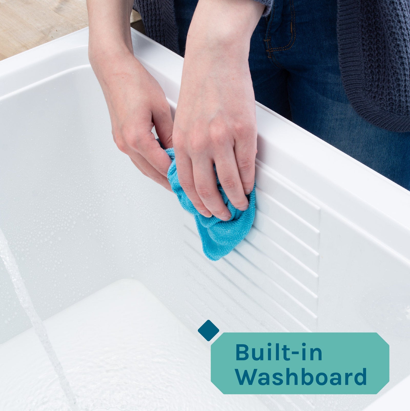 Tehila Black Vanity Cabinet and White Utility Sink with Black Finish Pull-Out Faucet