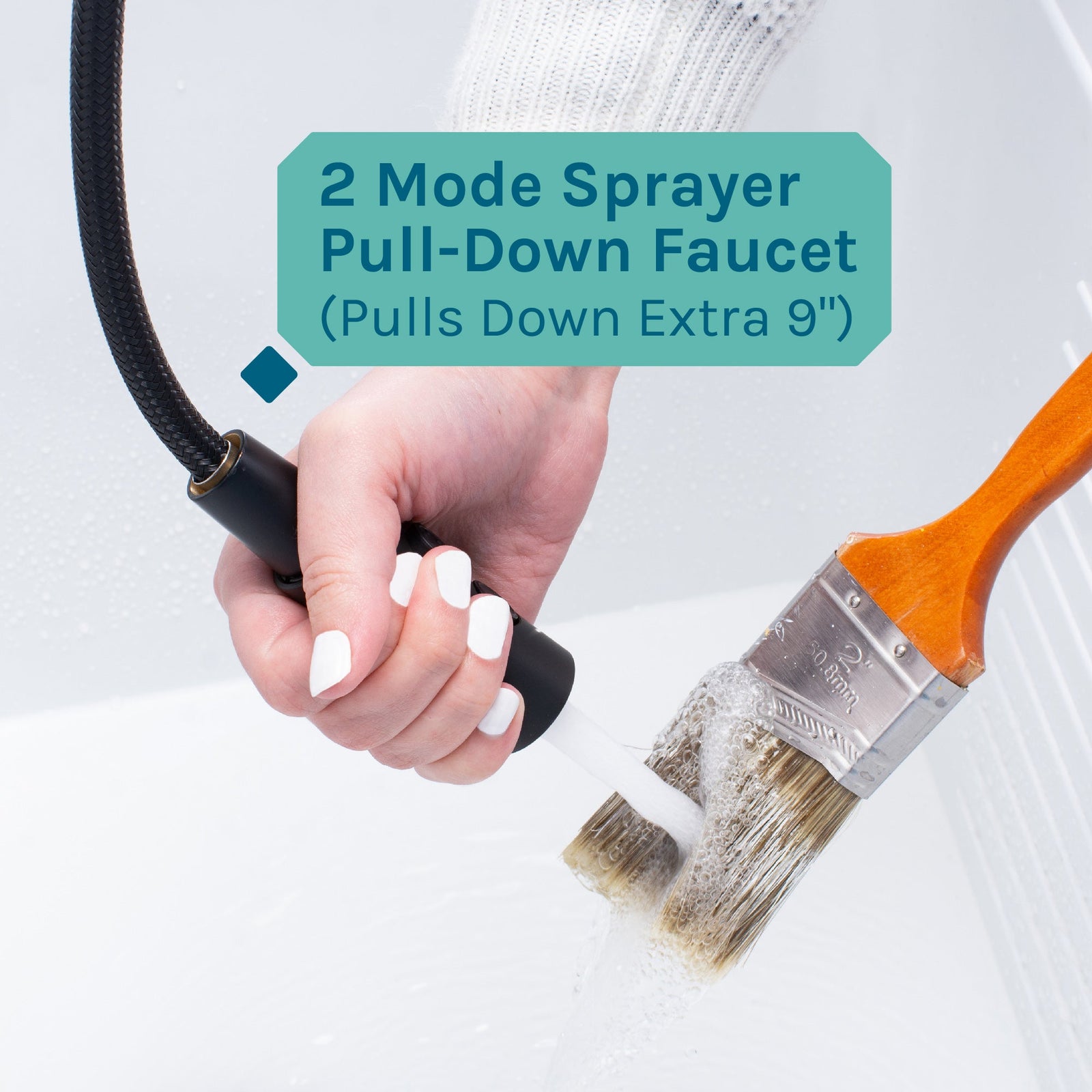 Tehila Black Vanity Cabinet and White Utility Sink with Black Finish High-Arc Coil Pull-Down Faucet