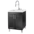 Tehila Black Vanity Cabinet and White Utility Sink with Stainless Steel Finish High-Arc Coil Pull-Down Faucet